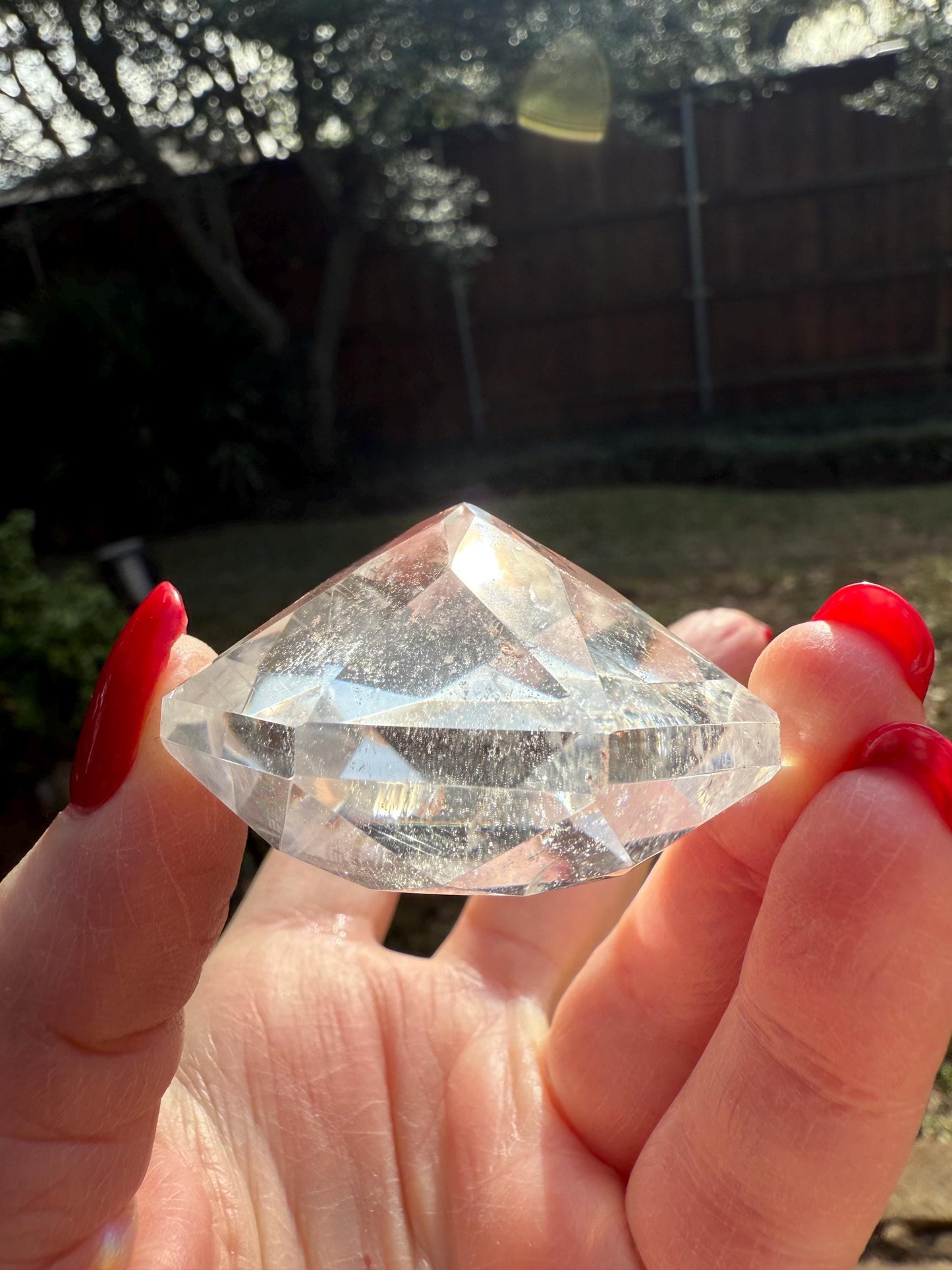 Lemurian Diamond, new, Polished cut carving, palm stone, rainbows, fine Lemurian healing magick crystal, 2”