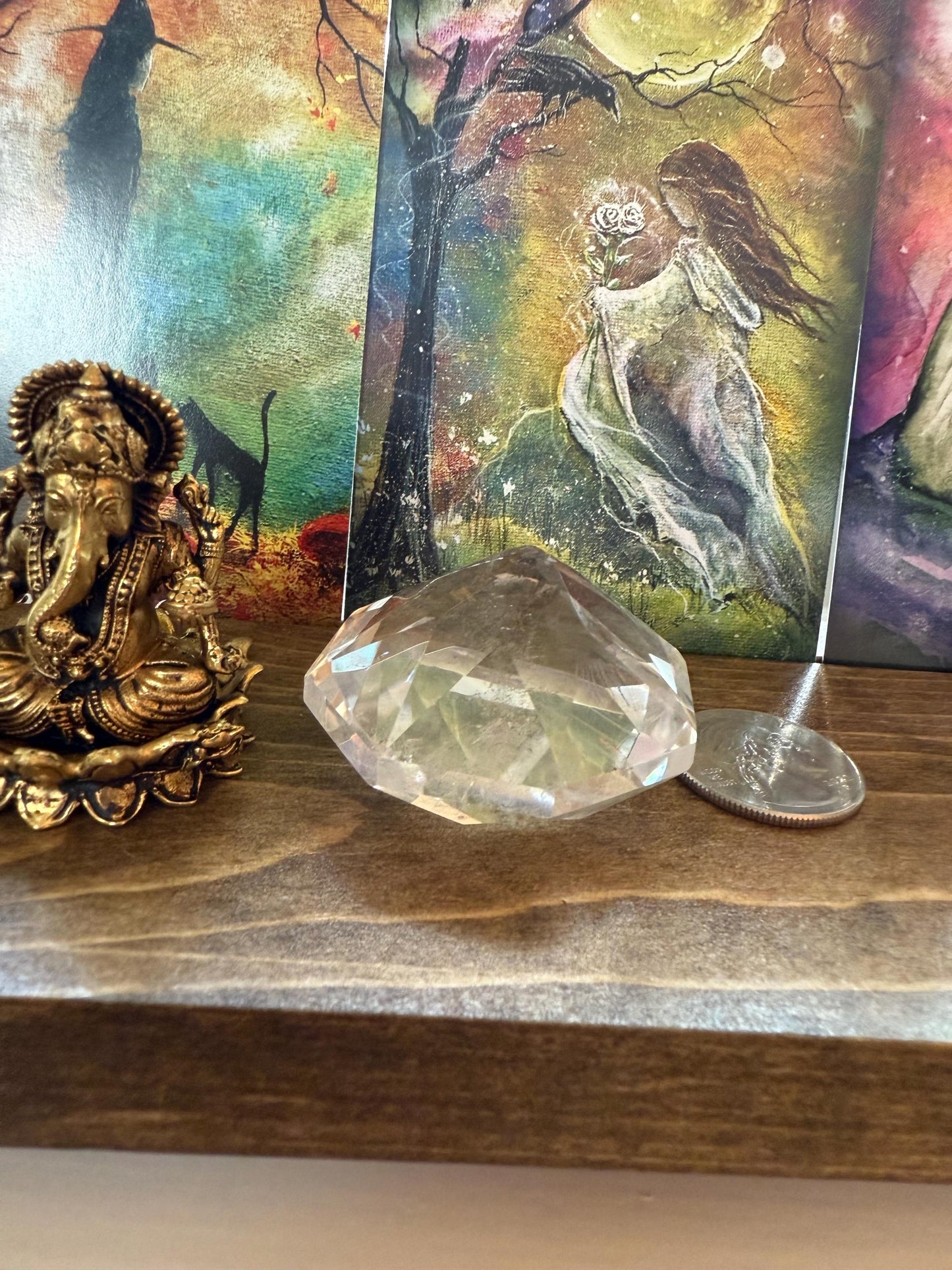 Lemurian Diamond, new, Polished cut carving, palm stone, rainbows, fine Lemurian healing magick crystal, 2”