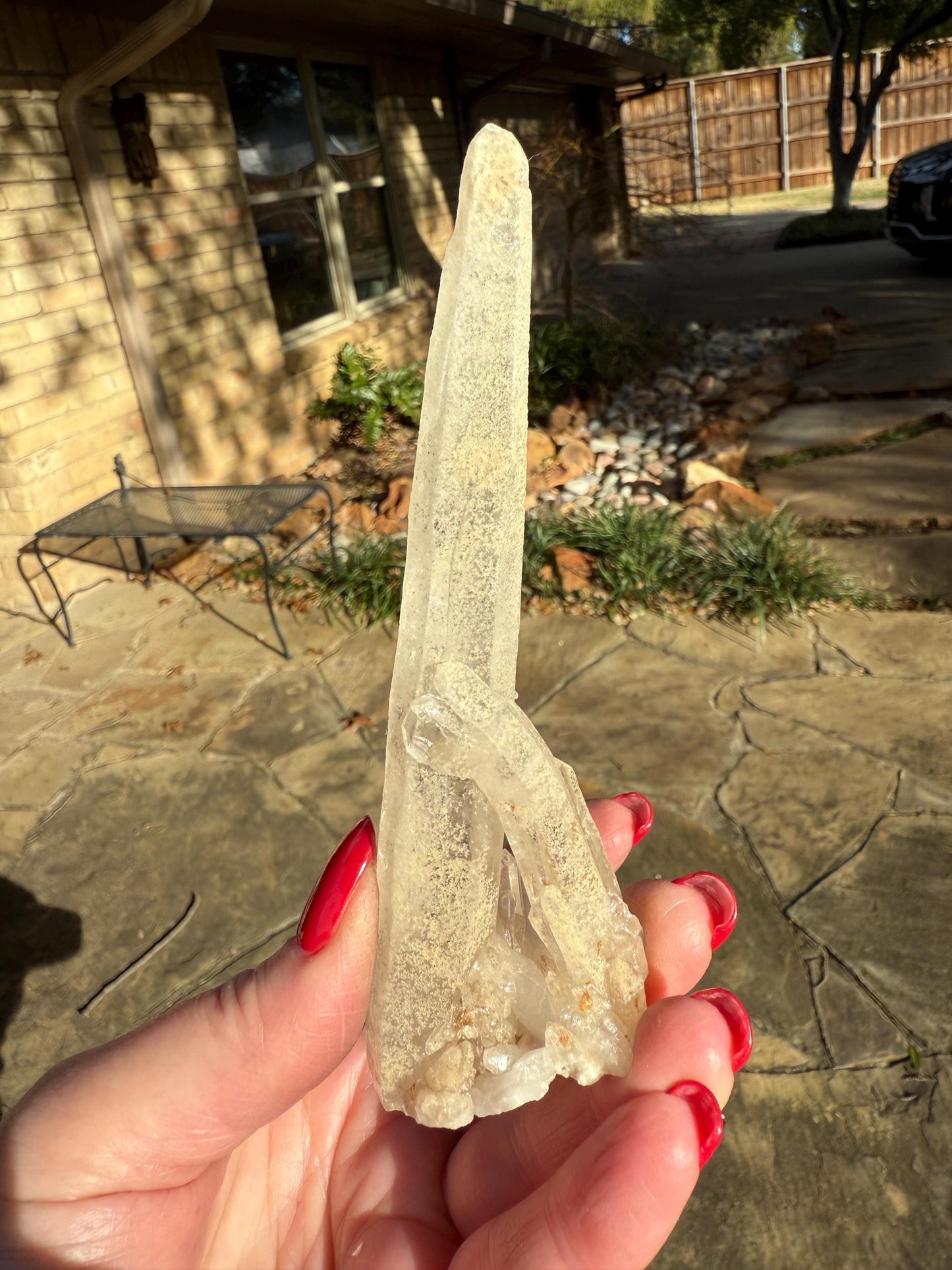 Laser Sugared Lemurian Wand 5”, crown bottom, New, gift, altar, high vibration crystals