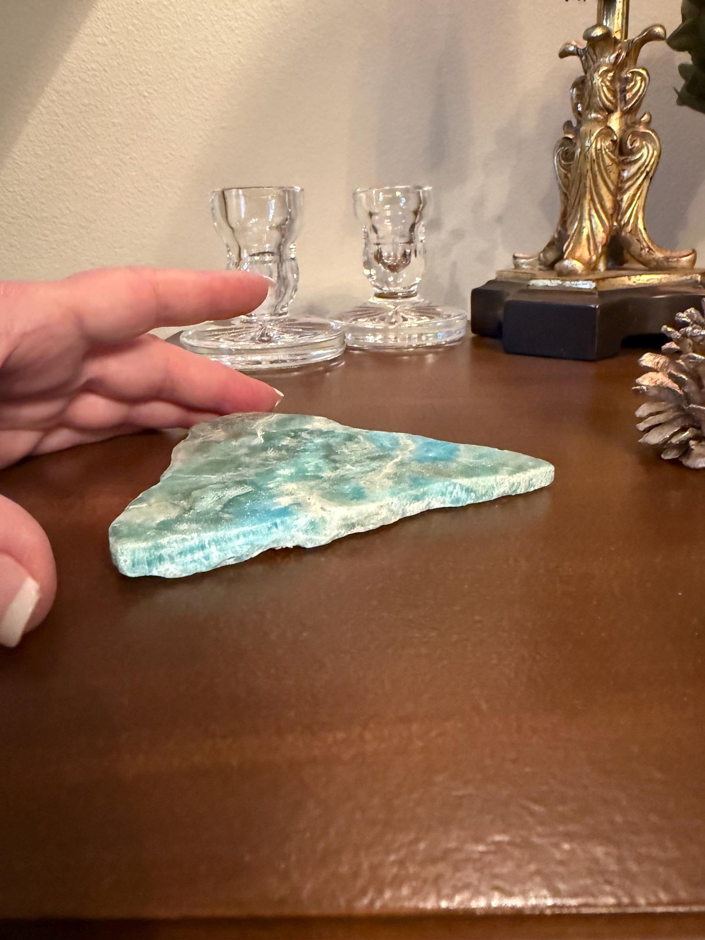 Blue Aragonite slab with druzy, 4.25”, new, natural, high vibration crystals and readings, gifts