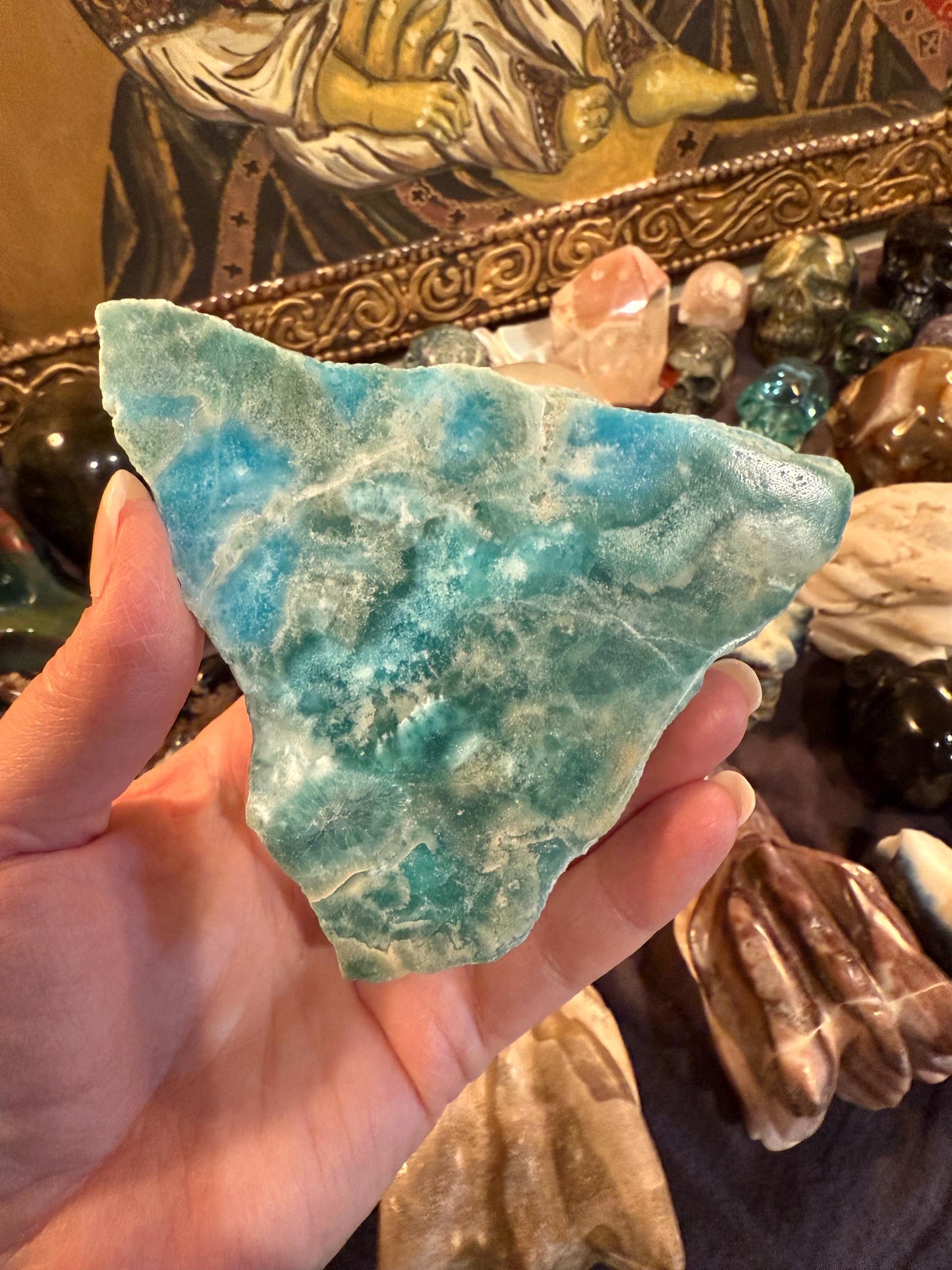 Blue Aragonite slab with druzy, 4.25”, new, natural, high vibration crystals and readings, gifts
