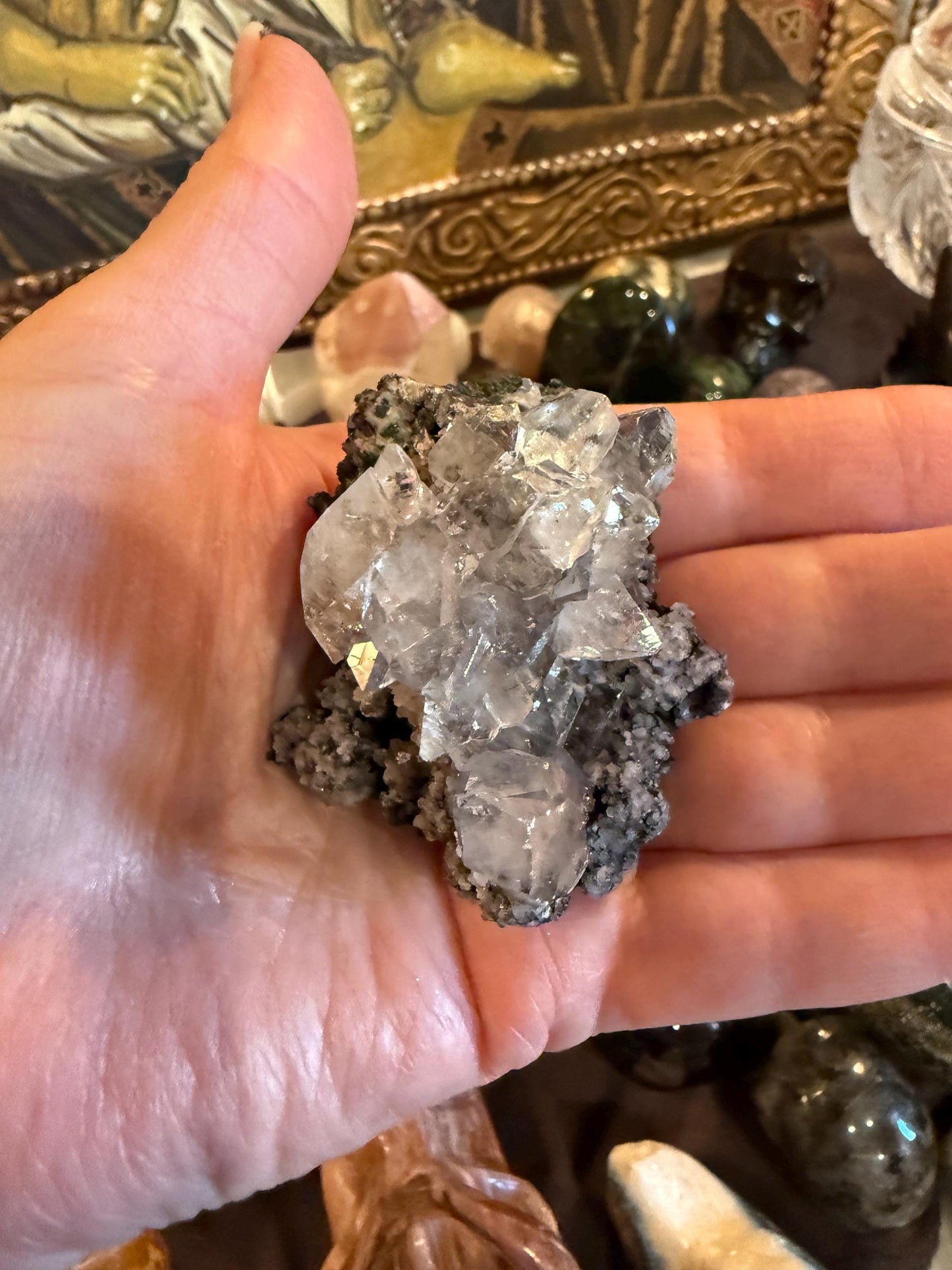 Sparkly Apophyllite Fairy Rosette Bed with points like diamonds, new, high vibration crystals, gifts, altar, 2”