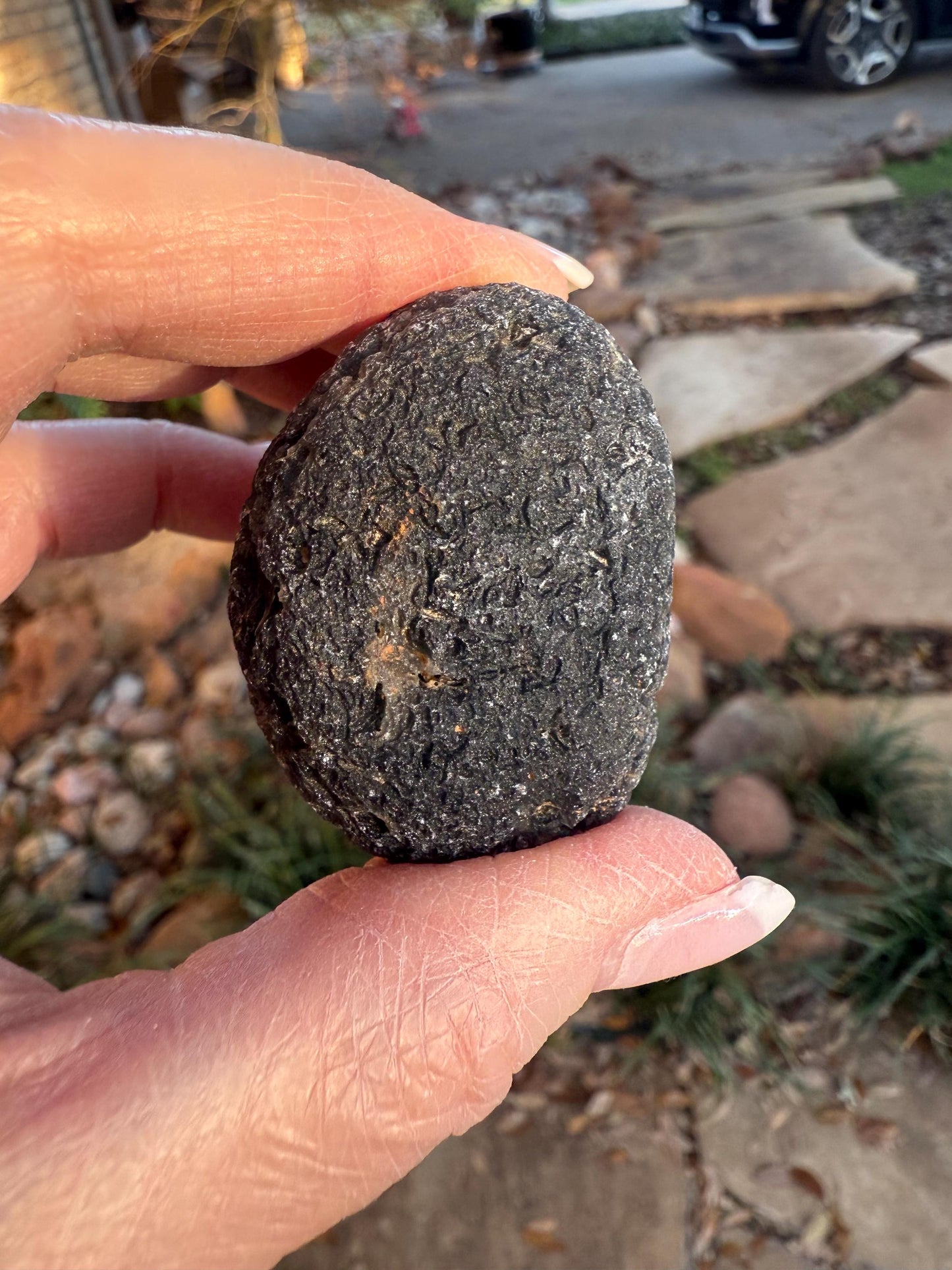 Agni Manitite Tektite Palm Stone, Tumbled, 1.75”, new in shop and hand-collected, high vibration crystals