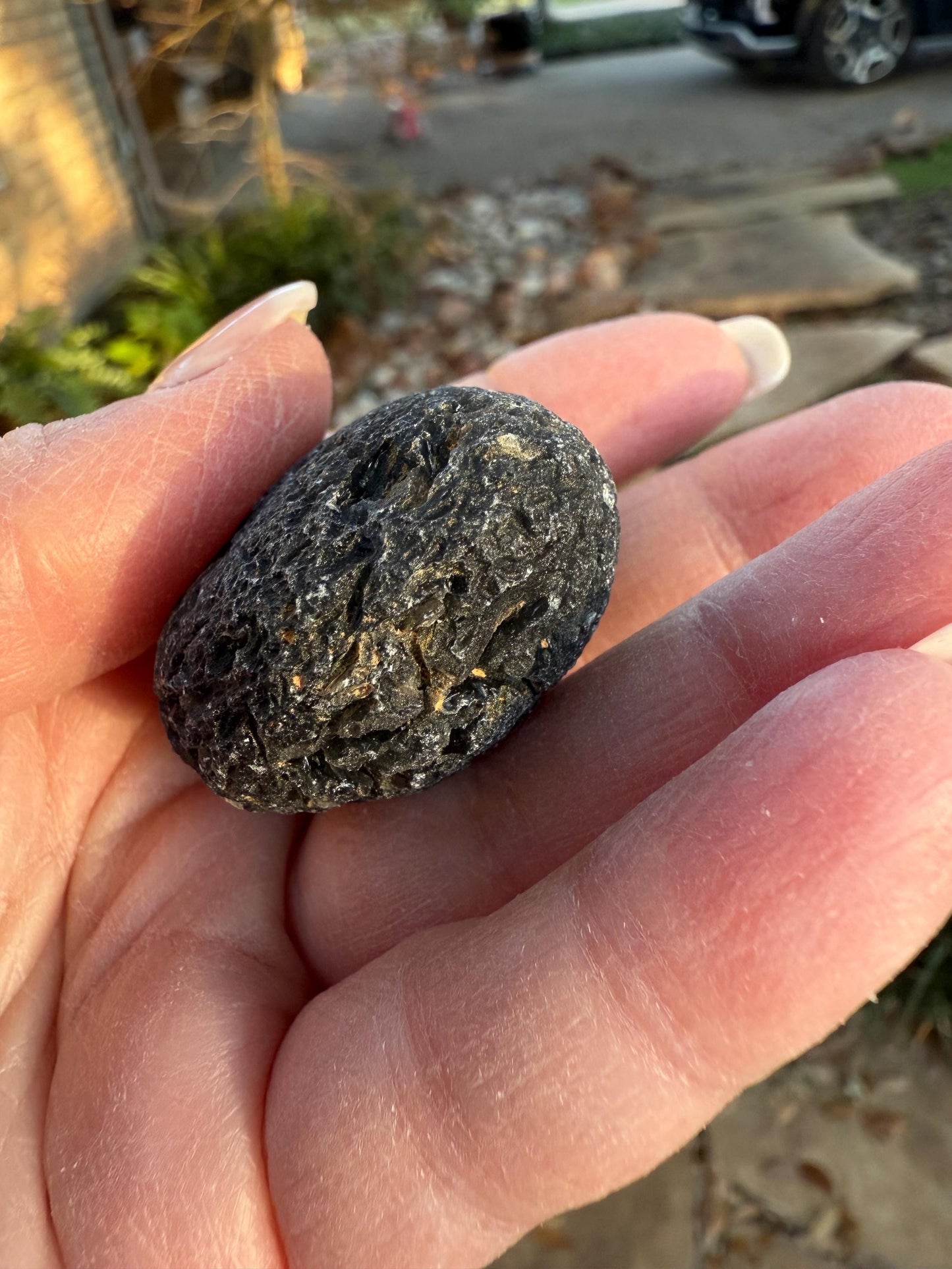 Agni Manitite Tektite Palm Stone, Tumbled, 1.75”, new in shop and hand-collected, high vibration crystals