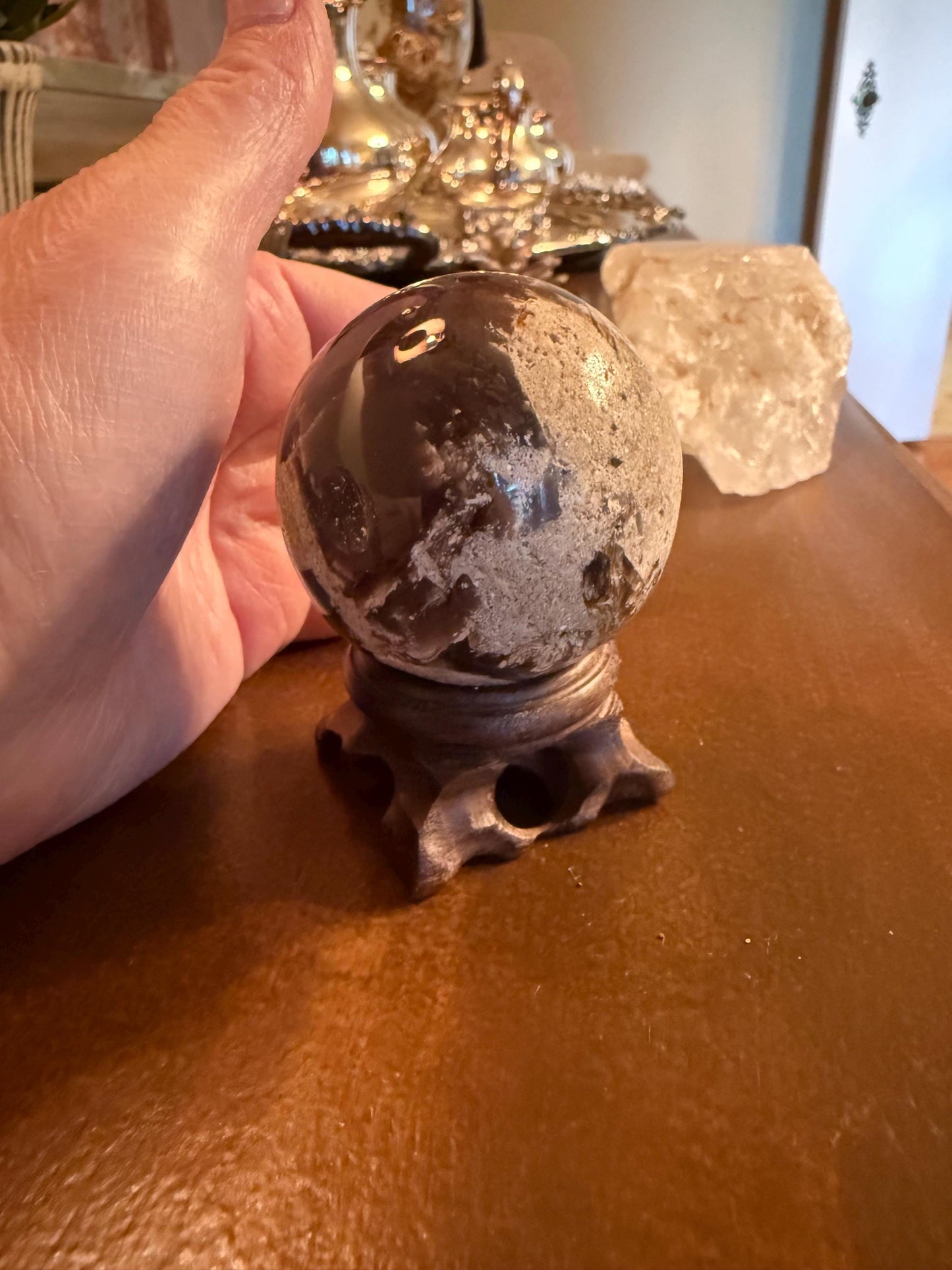 Imperfect Amber sphere, new, crystal healing, high vibration sessions, gifts, 6.5” around, authentic