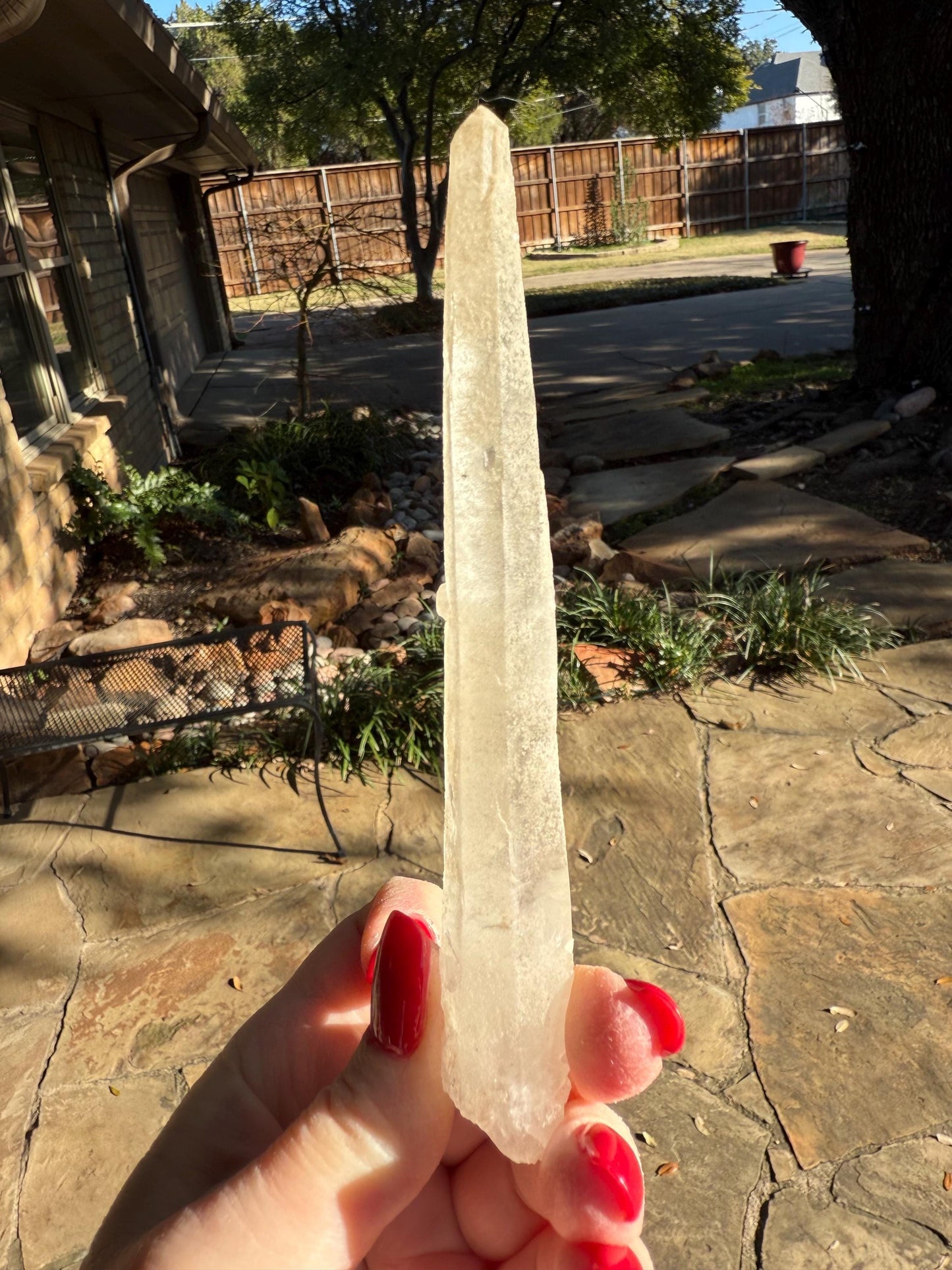 Laser Sugared Lemurian Witch’s Finger Wand, 5.75”, crown bottom, gift, high vibration crystals