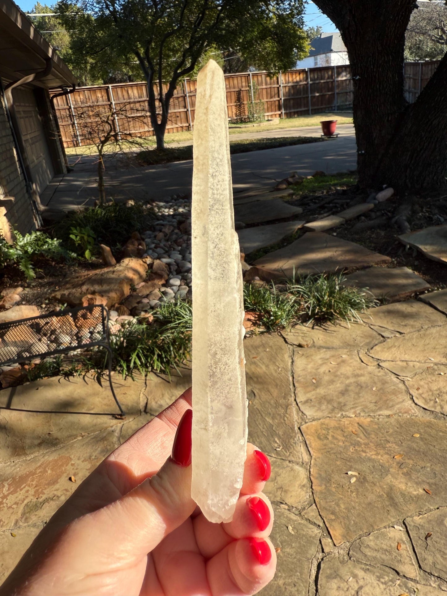 Laser Sugared Lemurian Witch’s Finger Wand, 5.75”, crown bottom, gift, high vibration crystals