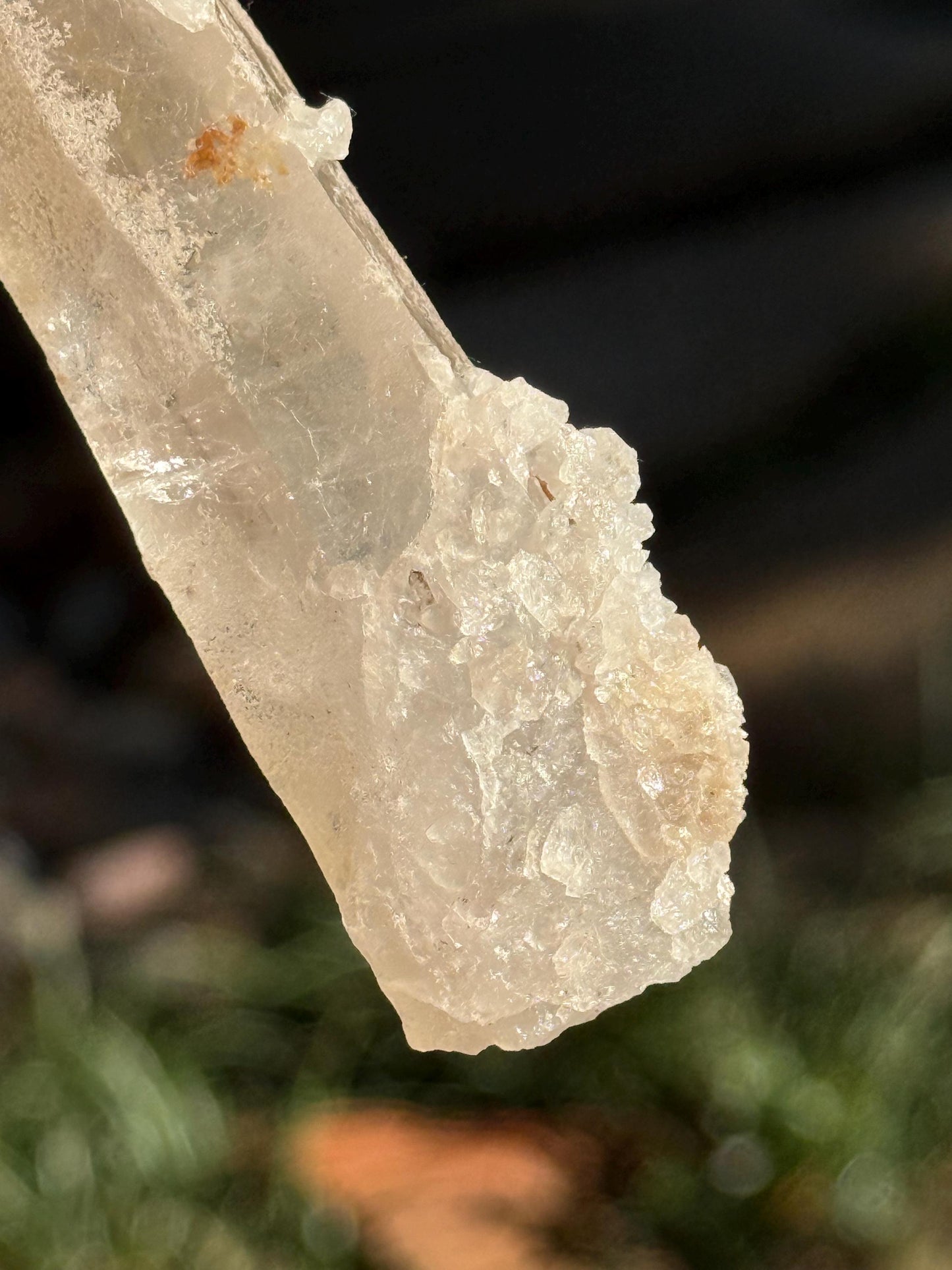 Laser Sugared Lemurian Witch’s Finger Wand, 5.75”, crown bottom, gift, high vibration crystals