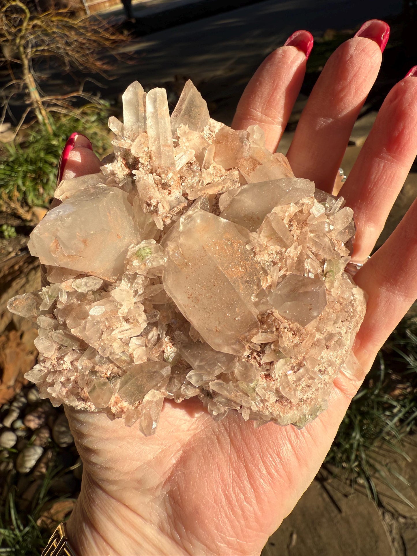 Stunning Strawberry Pink Mint Twin Lemurian Fairy Cluster Bed, new, high quality, striations, crystal healing, 4”, hematite, premium