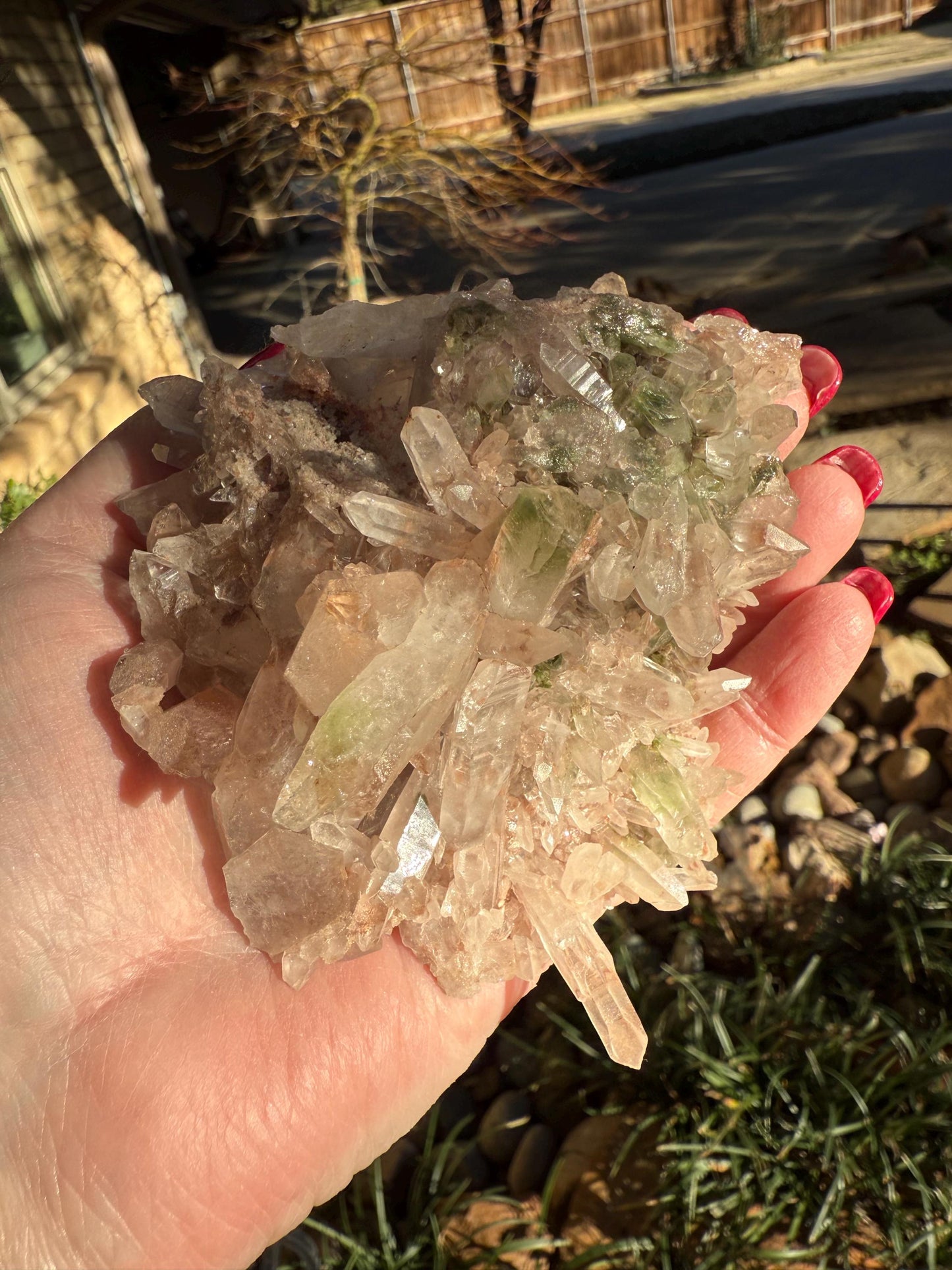 Stunning Strawberry Pink Mint Twin Lemurian Fairy Cluster Bed, new, high quality, striations, crystal healing, 4”, hematite, premium