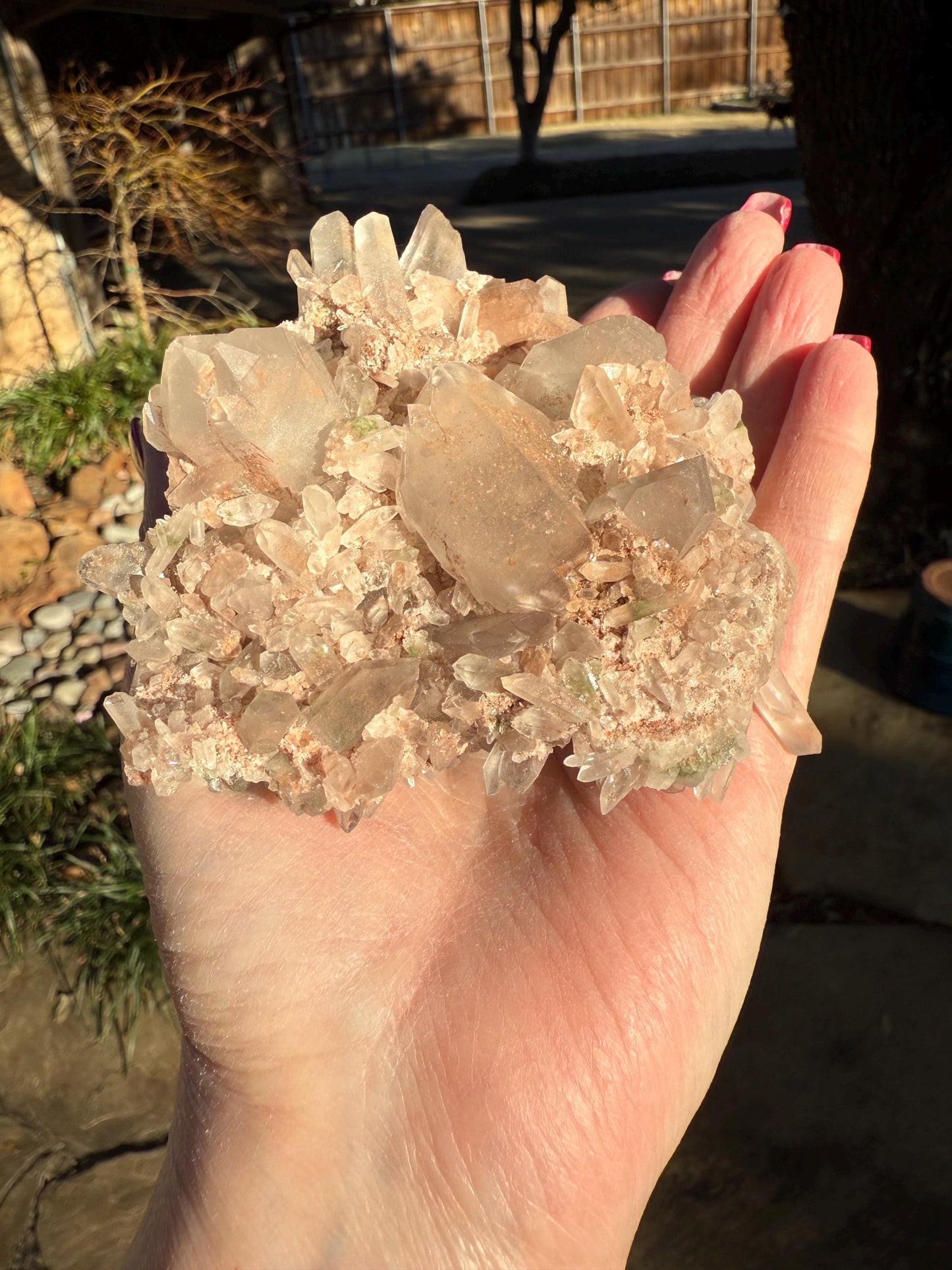 Stunning Strawberry Pink Mint Twin Lemurian Fairy Cluster Bed, new, high quality, striations, crystal healing, 4”, hematite, premium