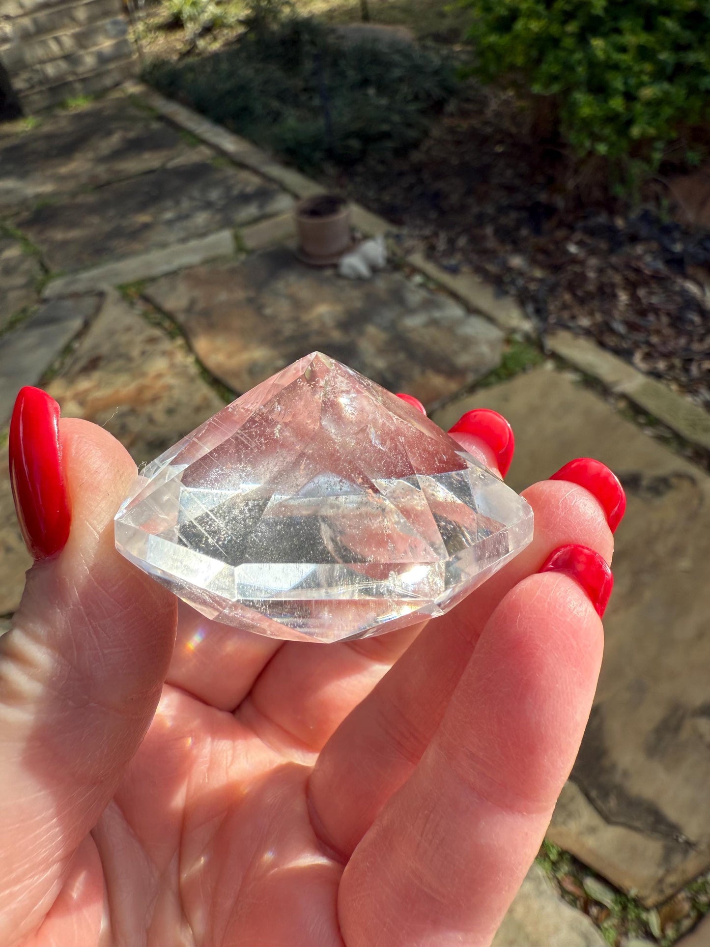 Lemurian Diamond, new, Polished cut carving, palm stone, rainbows, fine Lemurian healing magick crystal, 2”