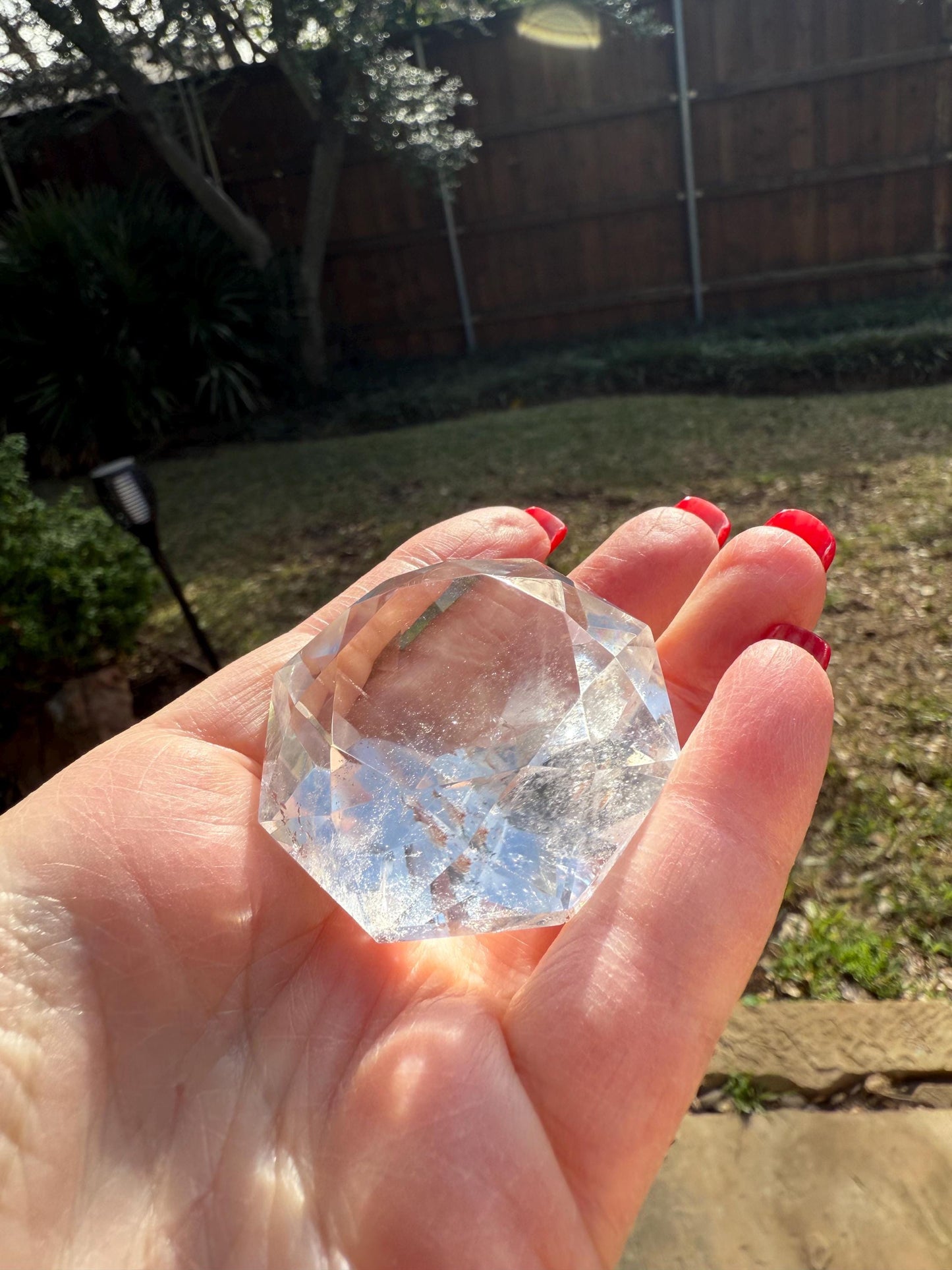 Lemurian Diamond, new, Polished cut carving, palm stone, rainbows, fine Lemurian healing magick crystal, 2”