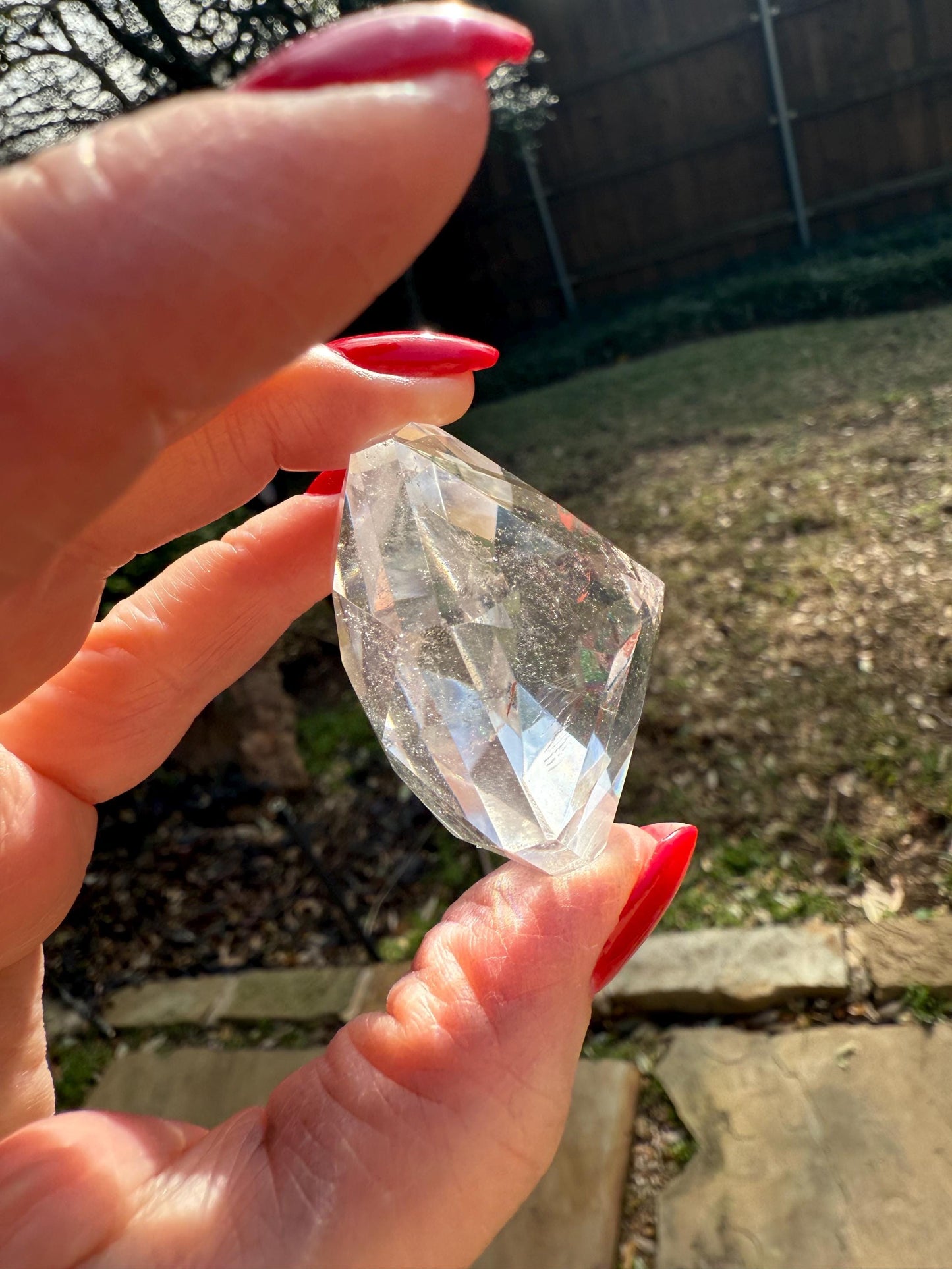 Lemurian Diamond, new, Polished cut carving, palm stone, rainbows, fine Lemurian healing magick crystal, 2”