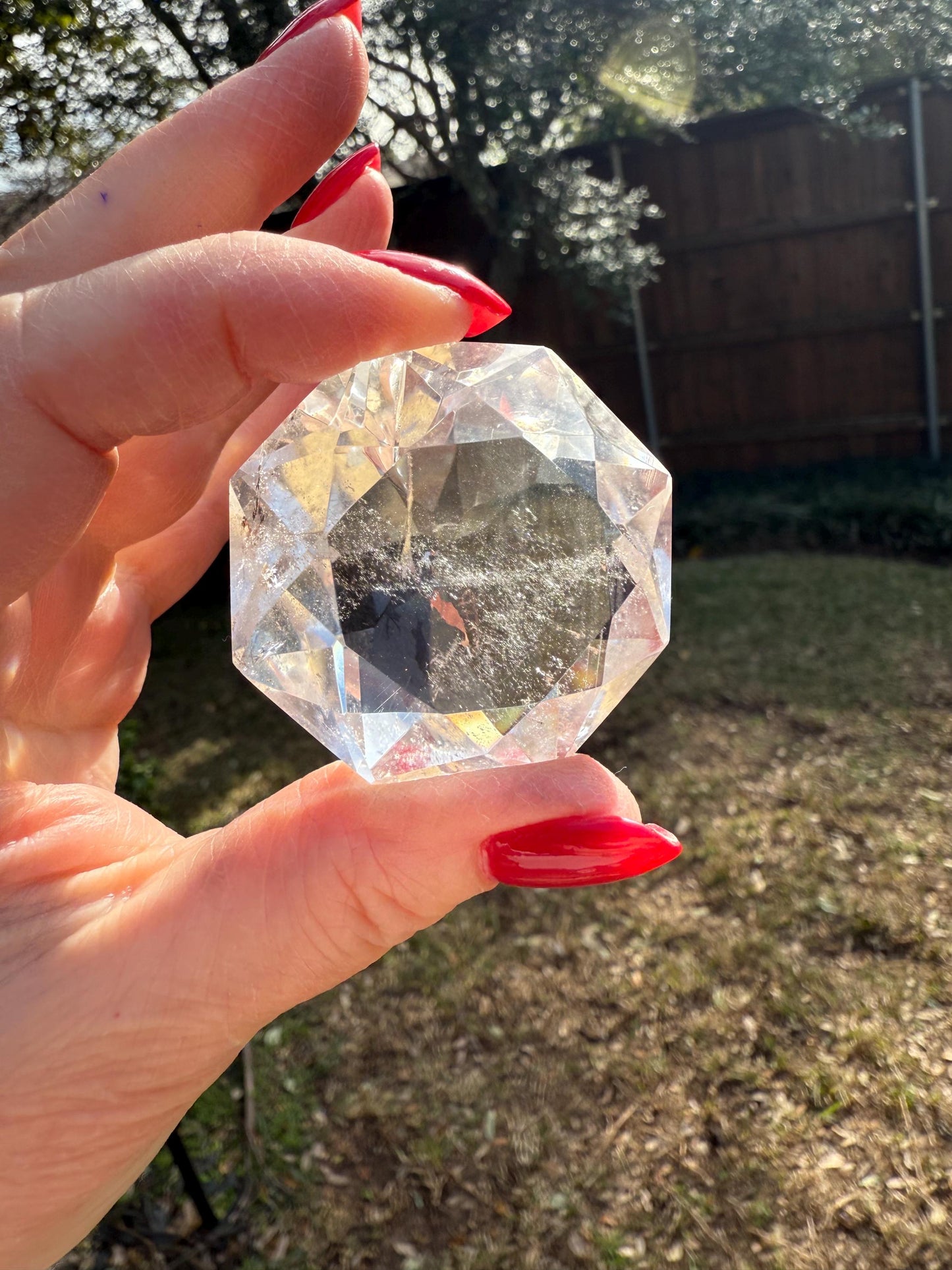 Lemurian Diamond, new, Polished cut carving, palm stone, rainbows, fine Lemurian healing magick crystal, 2”