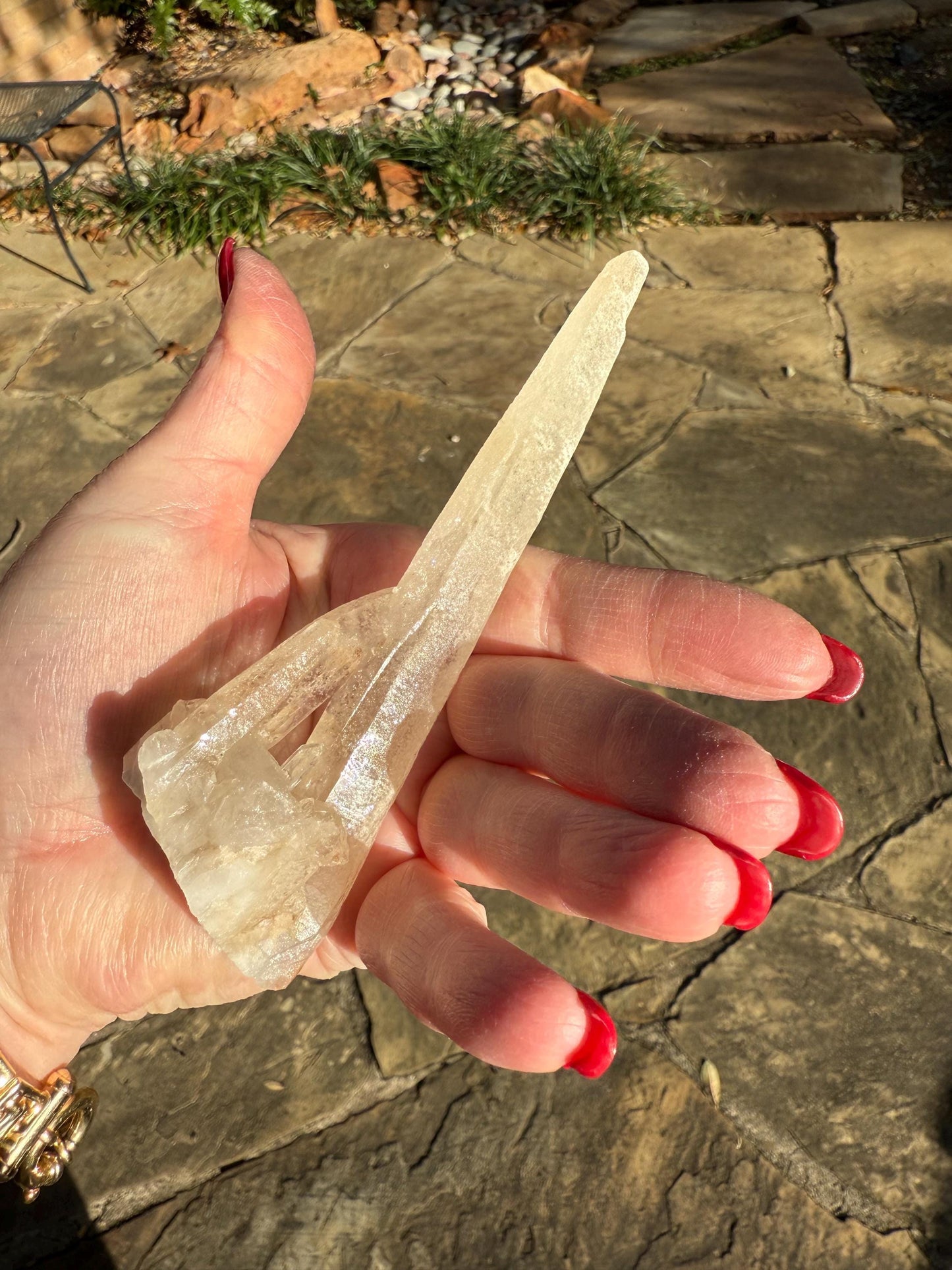 Laser Sugared Lemurian Wand 5”, crown bottom, New, gift, altar, high vibration crystals