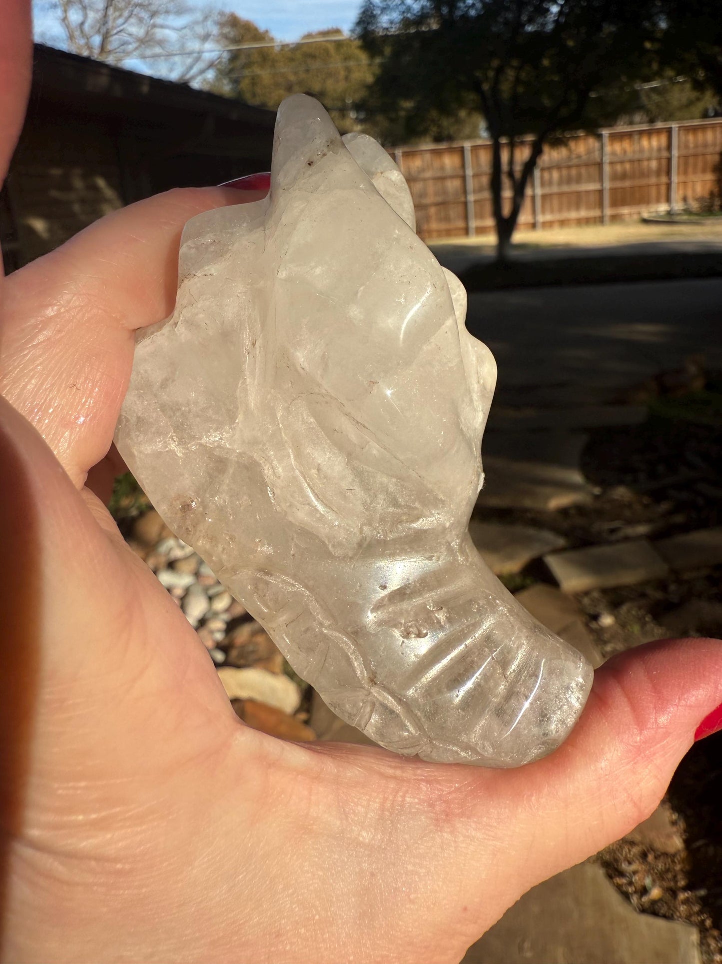 Quartz Crystal Dragon Head Skull, 3.5”, new, beautiful carving, crystals healing practice, gift, altar