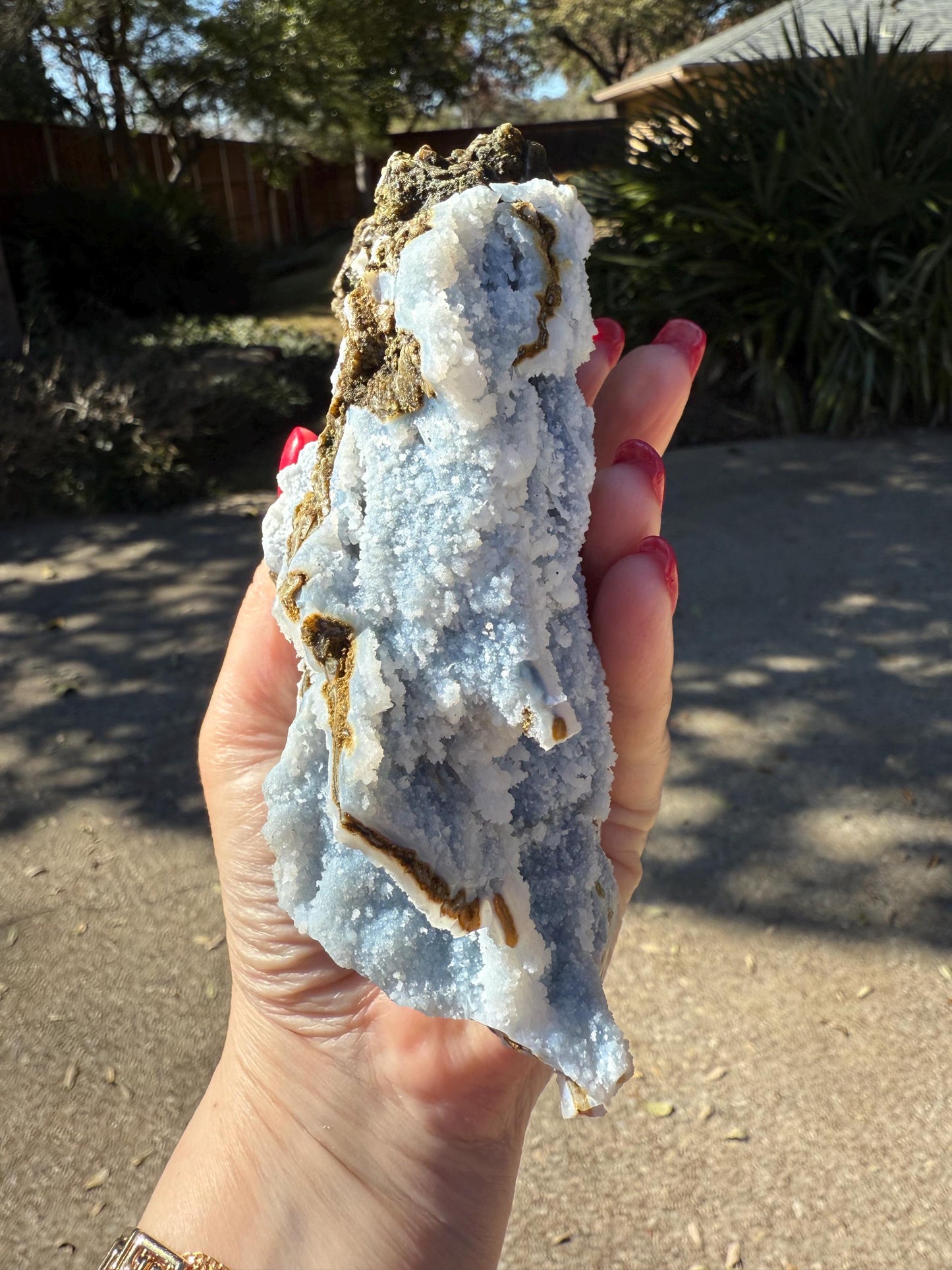 Blue Chalcedony Apophyllite with sparkle, celadonite, new, 5.5”, high vibration crystals, gifts, altar