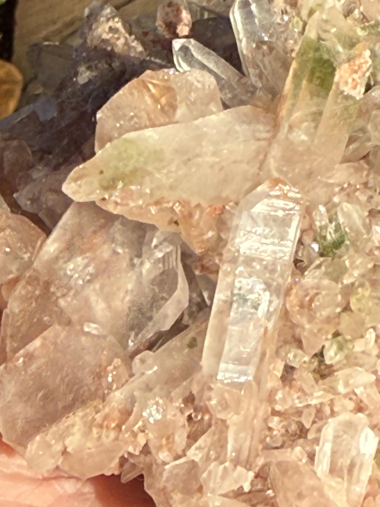 Stunning Strawberry Pink Mint Twin Lemurian Fairy Cluster Bed, new, high quality, striations, crystal healing, 4”, hematite, premium