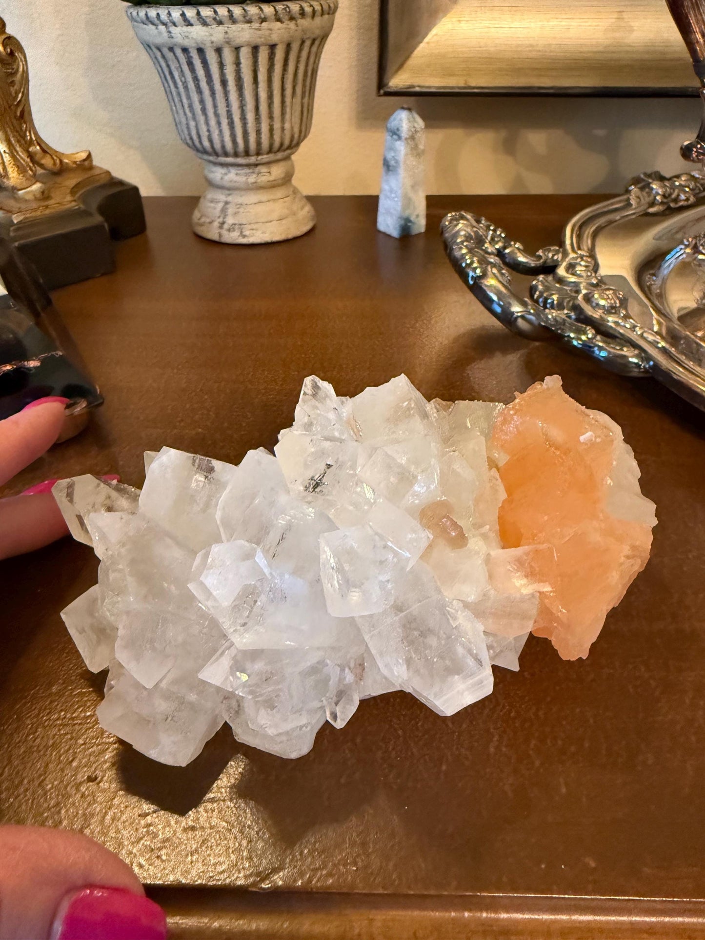 Extra Large Apophyllite Fairy Bed with points like diamonds, peach stilbite, new, high vibration crystals, gift, altar, 6.25”