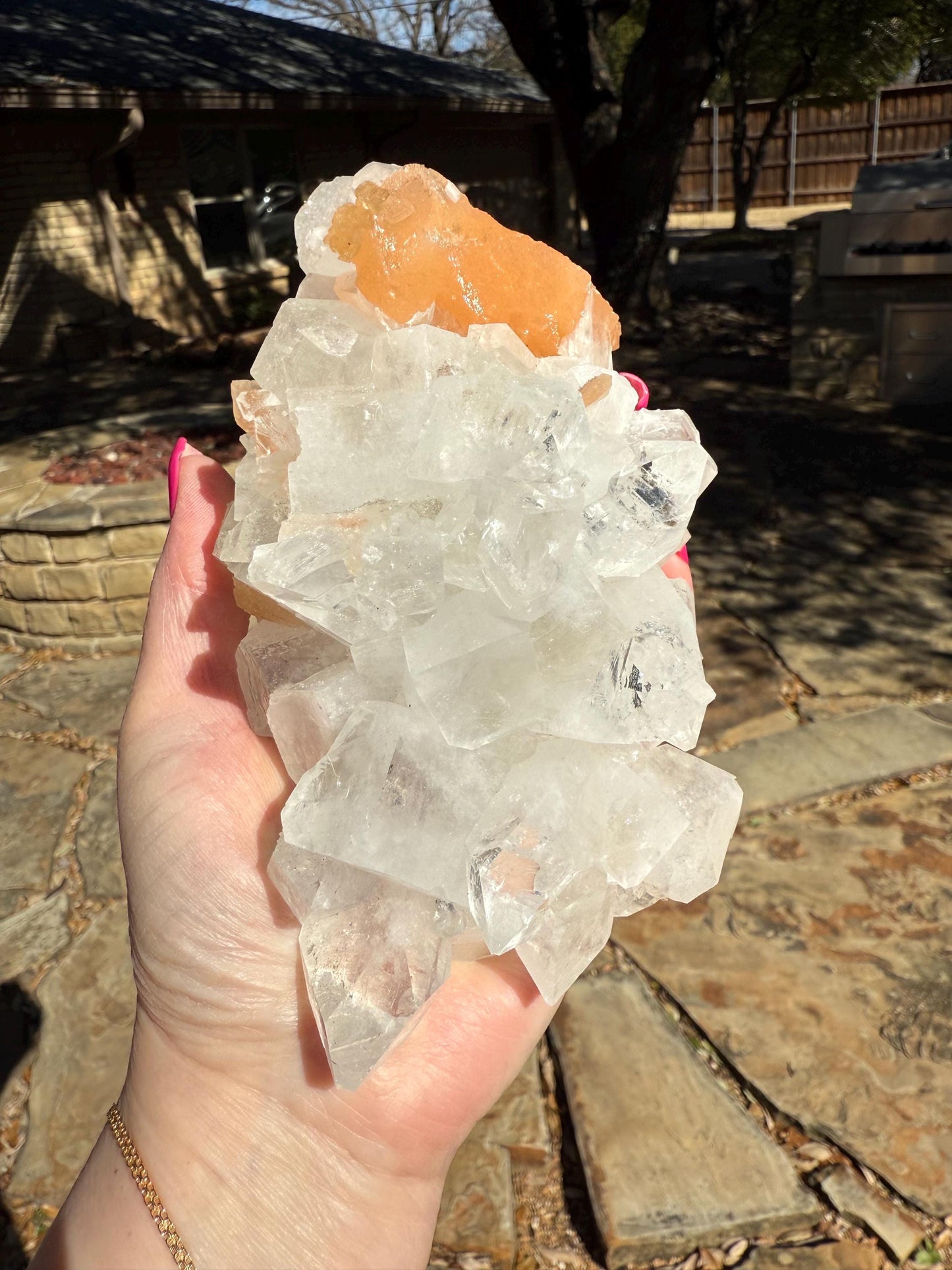 Extra Large Apophyllite Fairy Bed with points like diamonds, peach stilbite, new, high vibration crystals, gift, altar, 6.25”