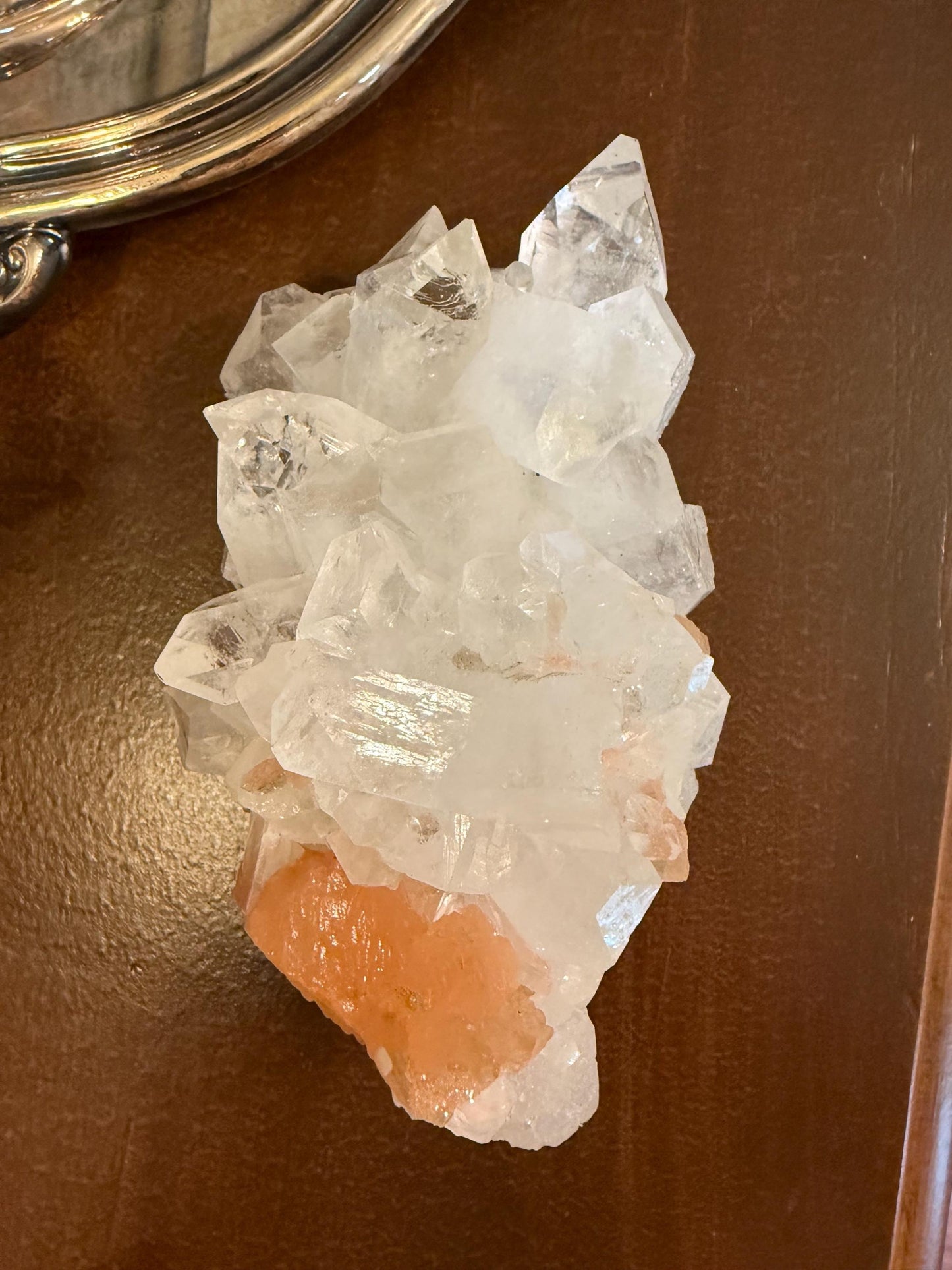 Extra Large Apophyllite Fairy Bed with points like diamonds, peach stilbite, new, high vibration crystals, gift, altar, 6.25”