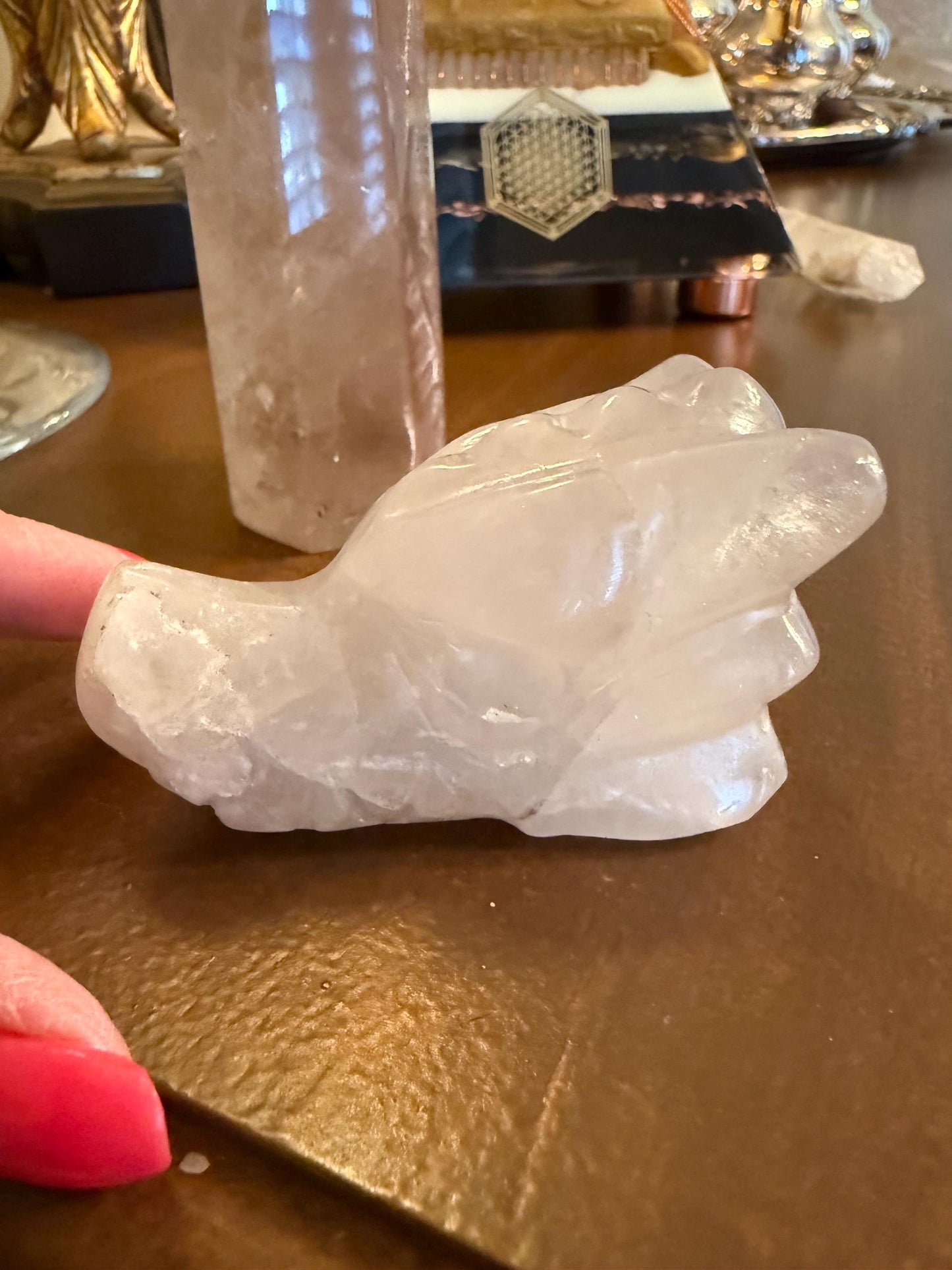 Quartz Crystal Dragon Head Skull, 2.75”, new, beautiful carving, crystals healing practice, gift, altar