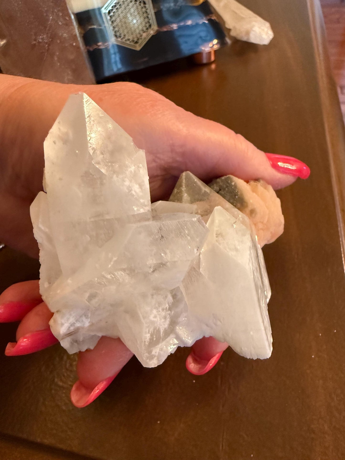 Apophyllite Fairy Bed with points like diamonds, new, peach stilbite, high vibration crystals, gifts, altar