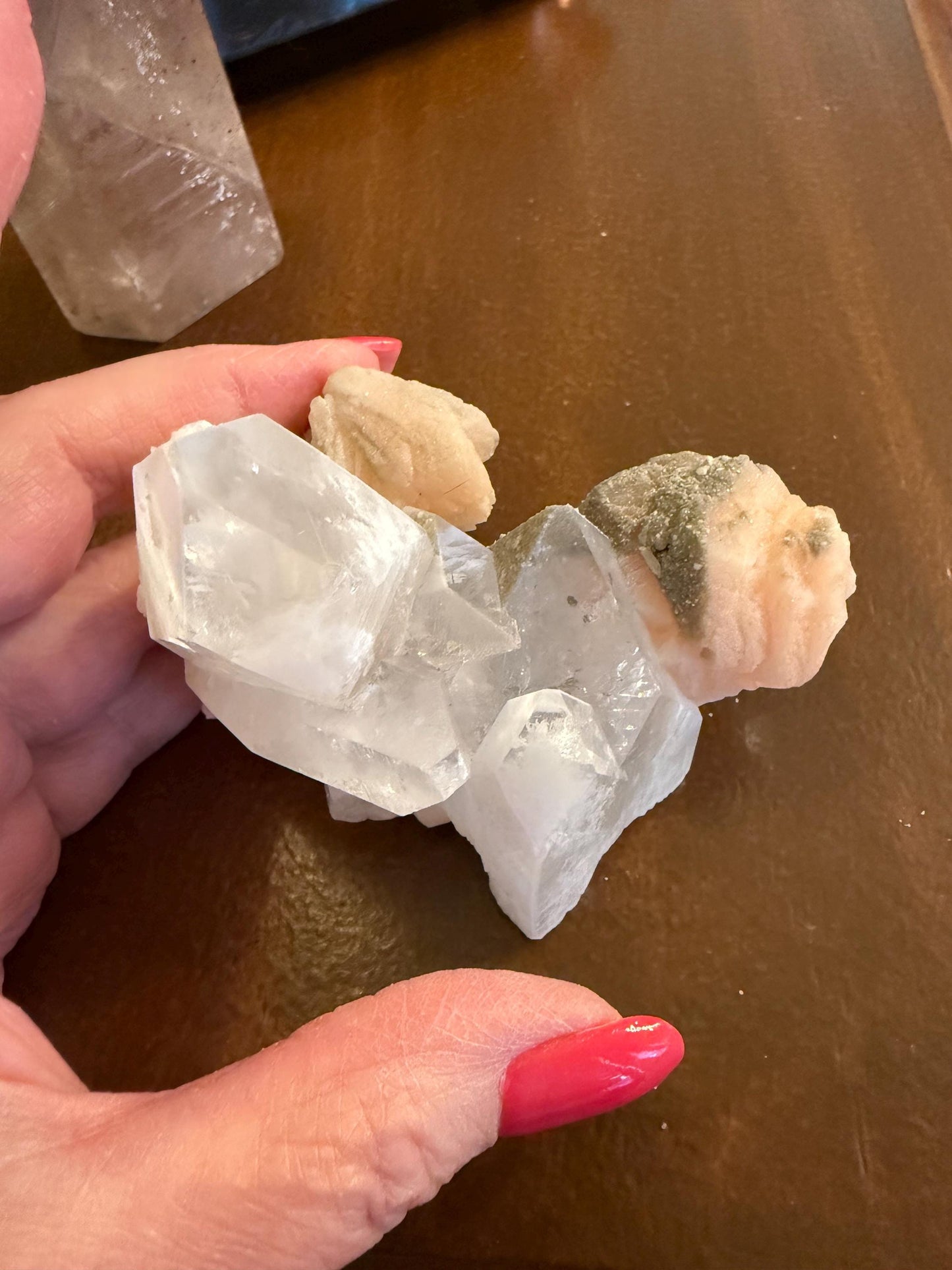Apophyllite Fairy Bed with points like diamonds, new, peach stilbite, high vibration crystals, gifts, altar