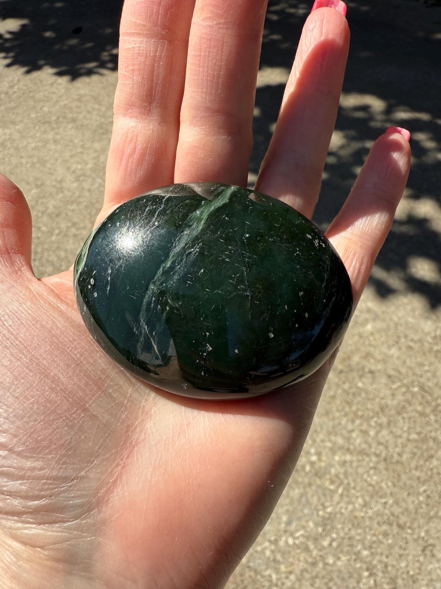 Jumbo Nephrite Jade Palm Stone, Premium, 2.5”, gift, new, healing crystals