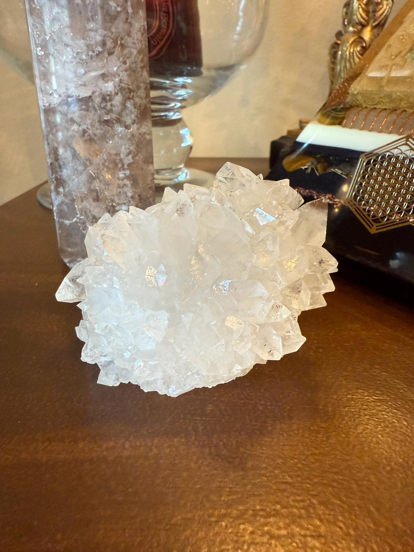 Apophyllite Fairy Hedgehog Rosette Bed with points like diamonds, new, high vibration crystals, gifts, altar, 3.5”