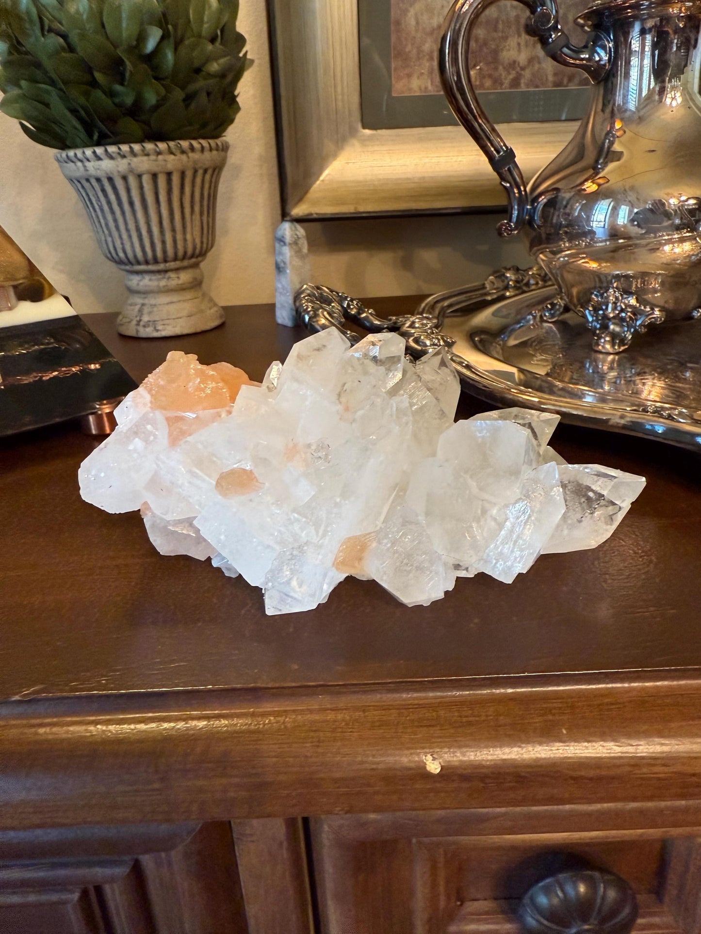 Extra Large Apophyllite Fairy Bed with points like diamonds, peach stilbite, new, high vibration crystals, gift, altar, 6.25”