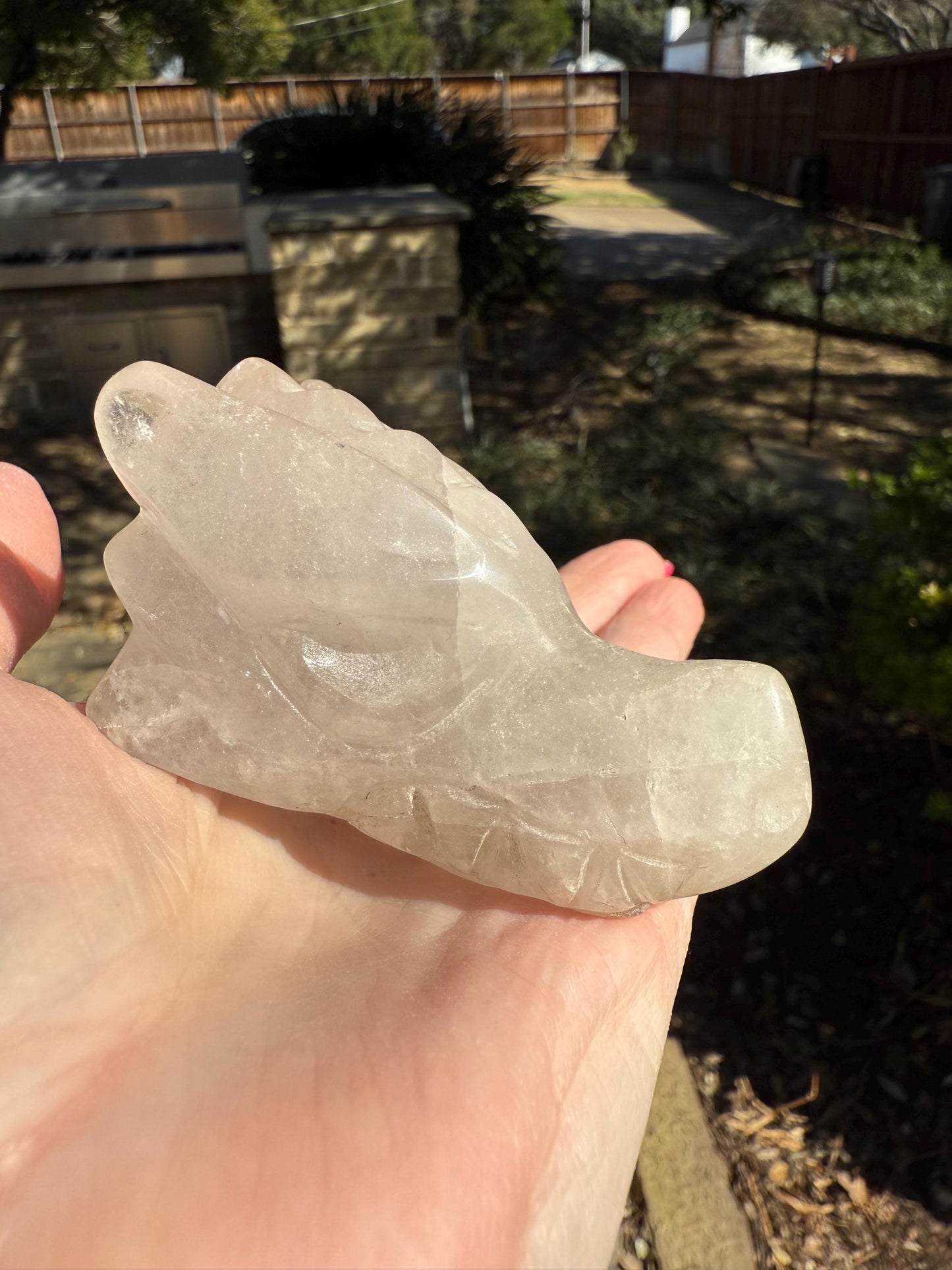 Quartz Crystal Dragon Head Skull, 2.75”, new, beautiful carving, crystals healing practice, gift, altar
