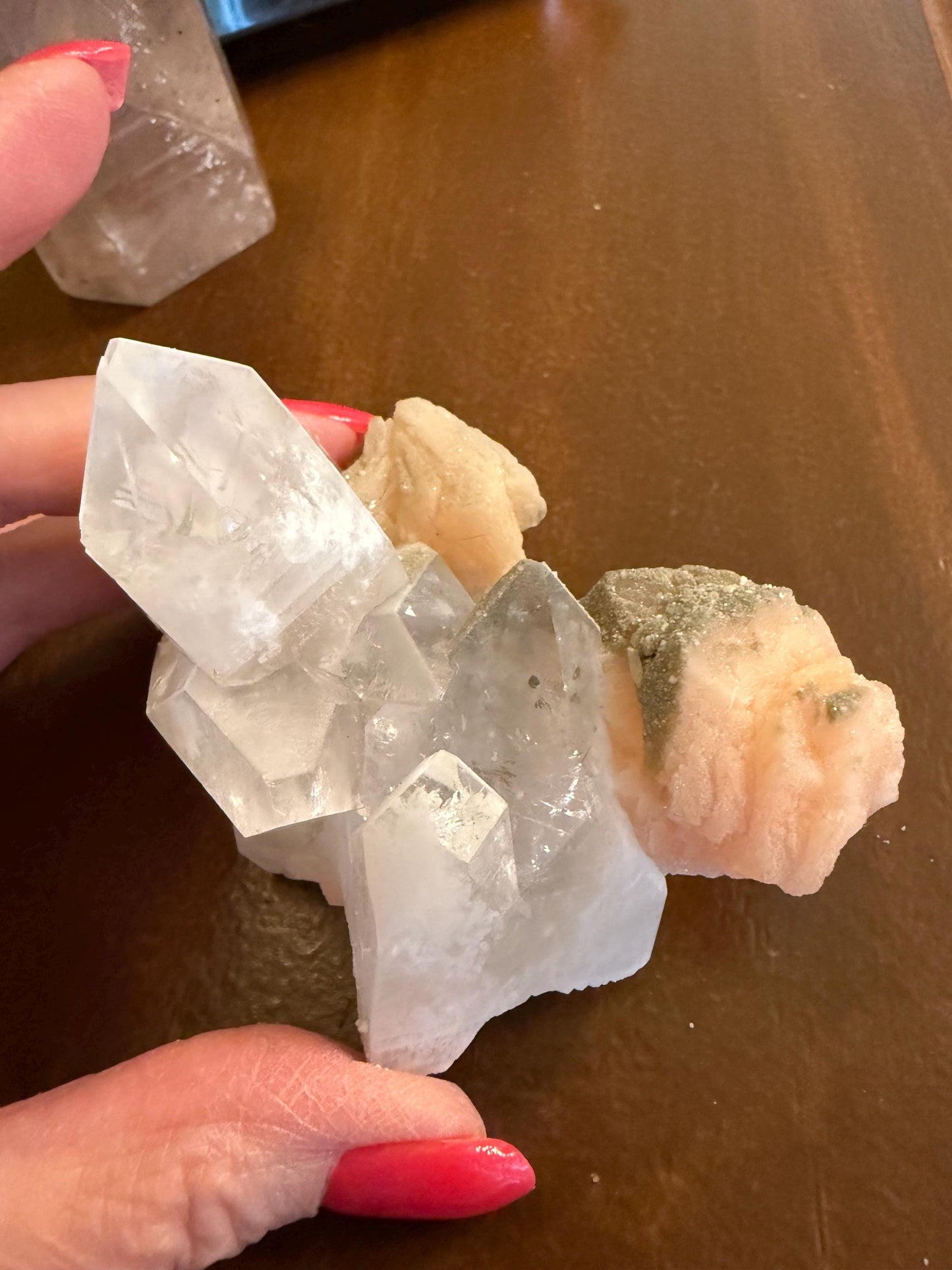 Apophyllite Fairy Bed with points like diamonds, new, peach stilbite, high vibration crystals, gifts, altar