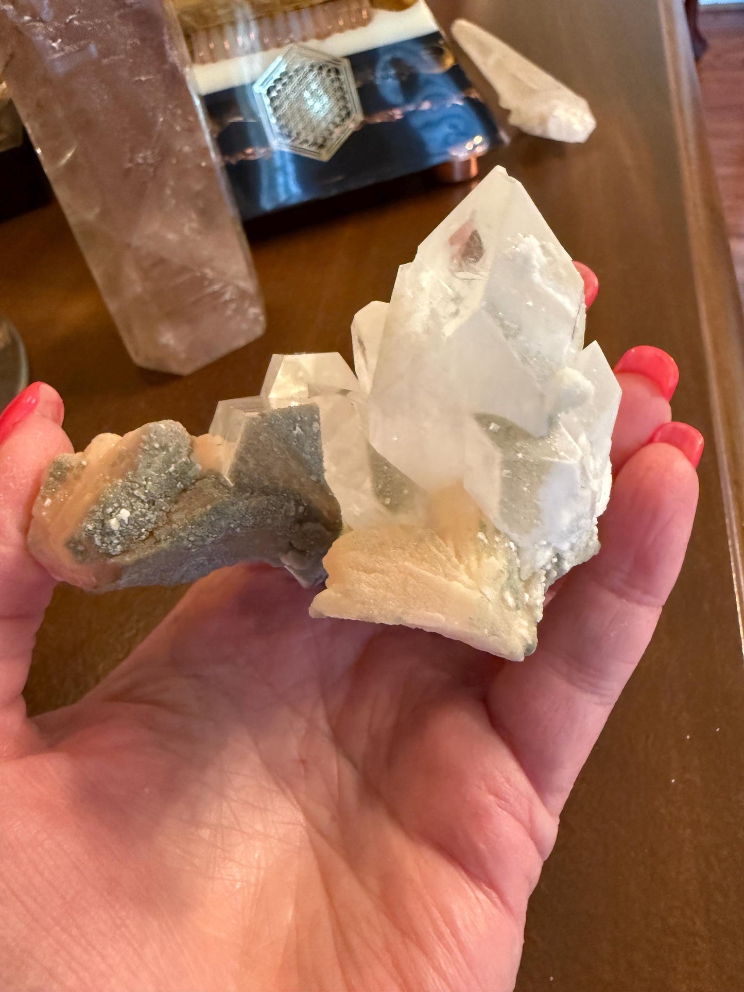 Apophyllite Fairy Bed with points like diamonds, new, peach stilbite, high vibration crystals, gifts, altar
