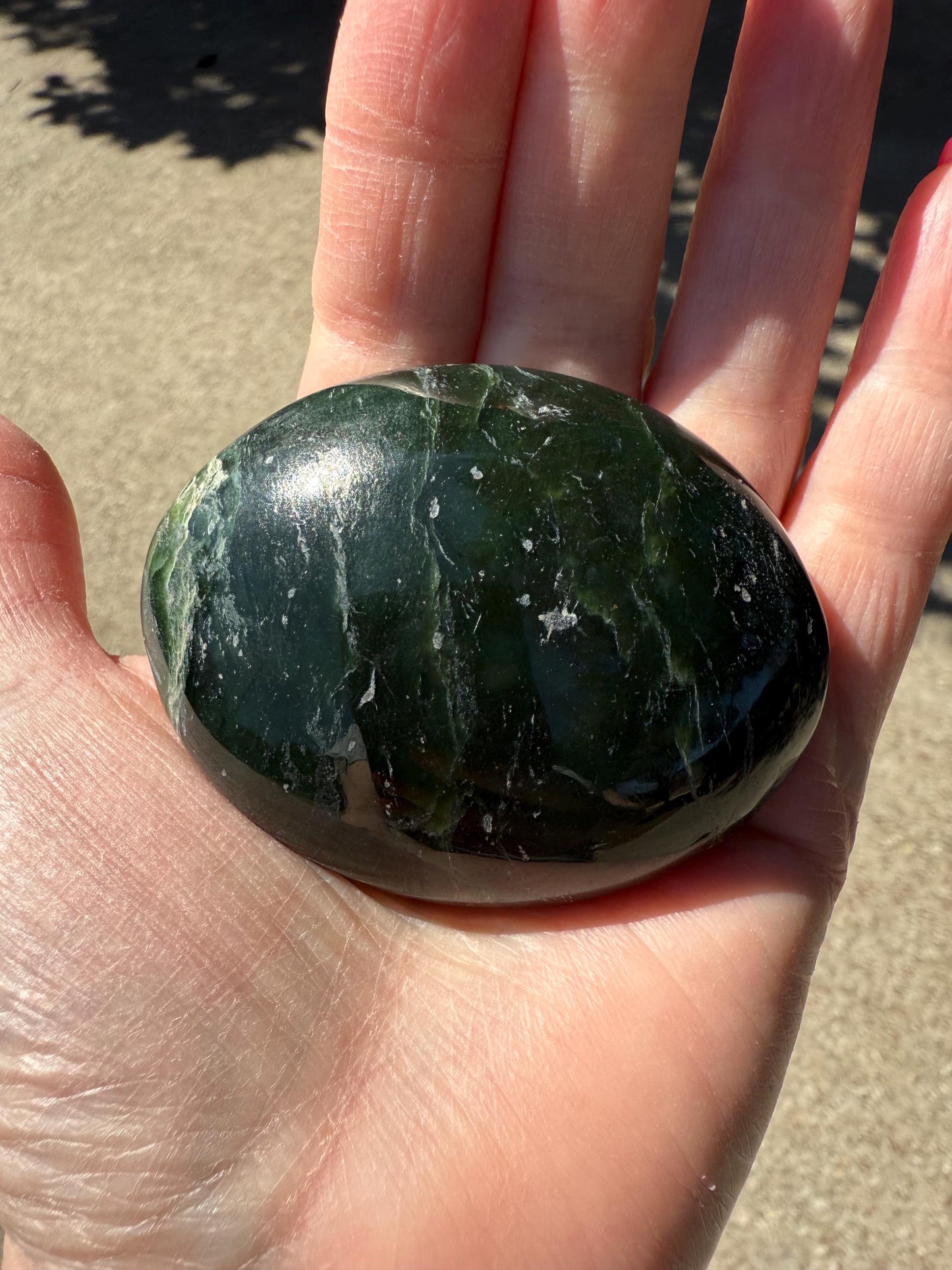 Jumbo Nephrite Jade Palm Stone, Premium, 2.5”, gift, new, healing crystals