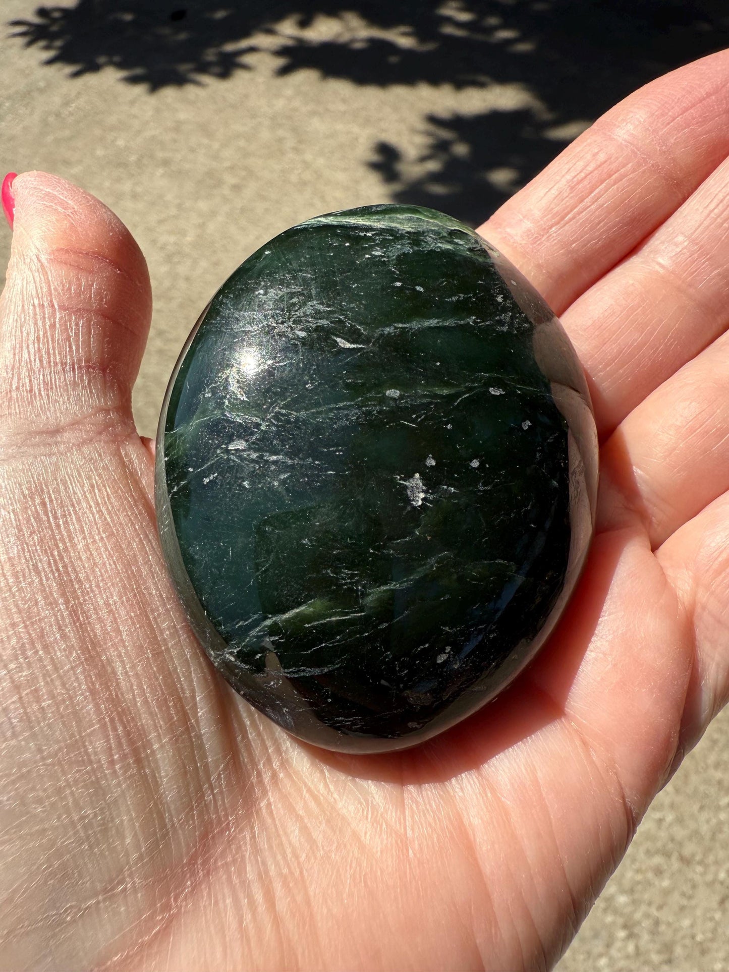 Jumbo Nephrite Jade Palm Stone, Premium, 2.5”, gift, new, healing crystals