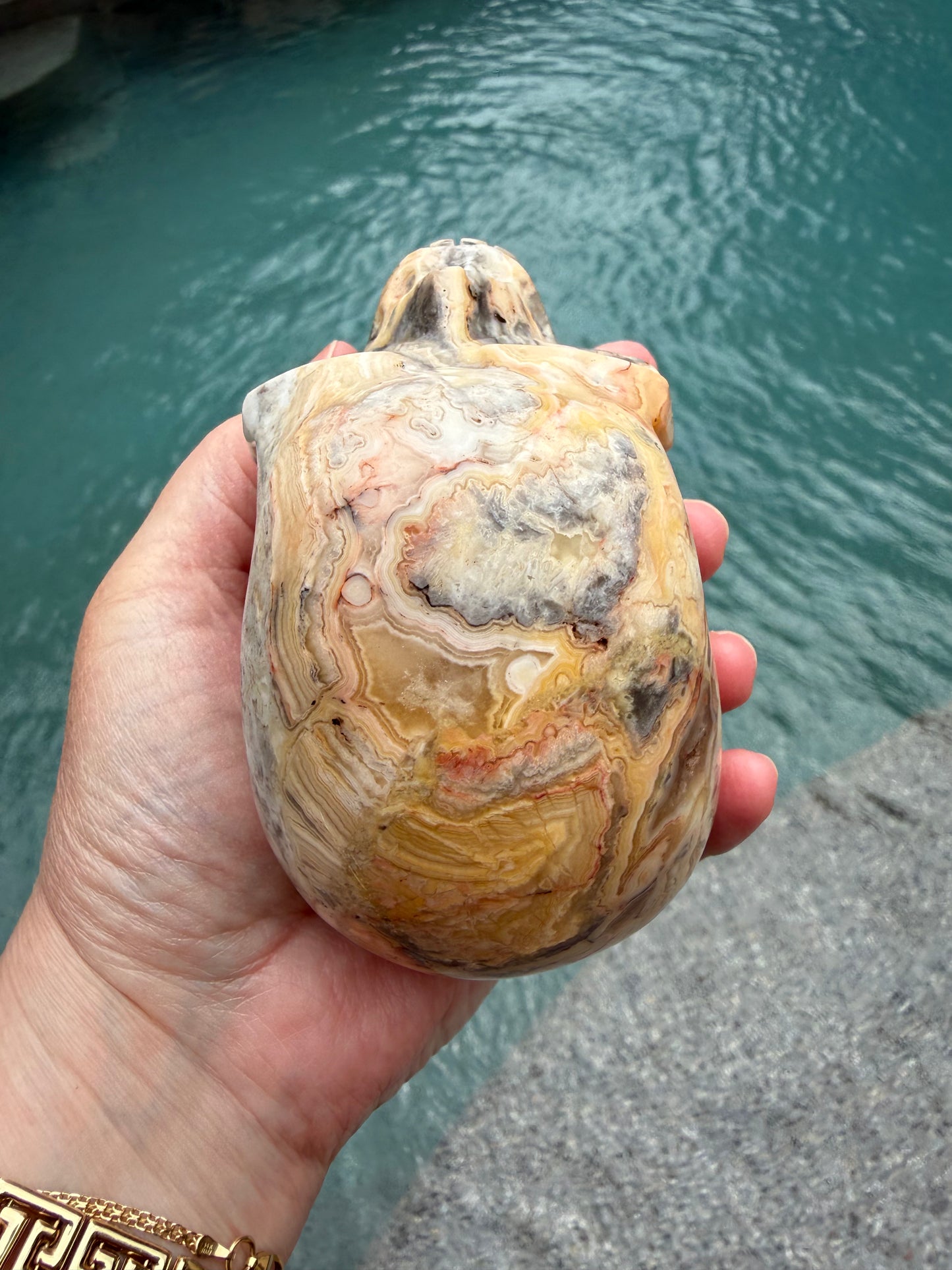 Crazy Lace Agate 4” Skull, rare authentic carving, high vibration