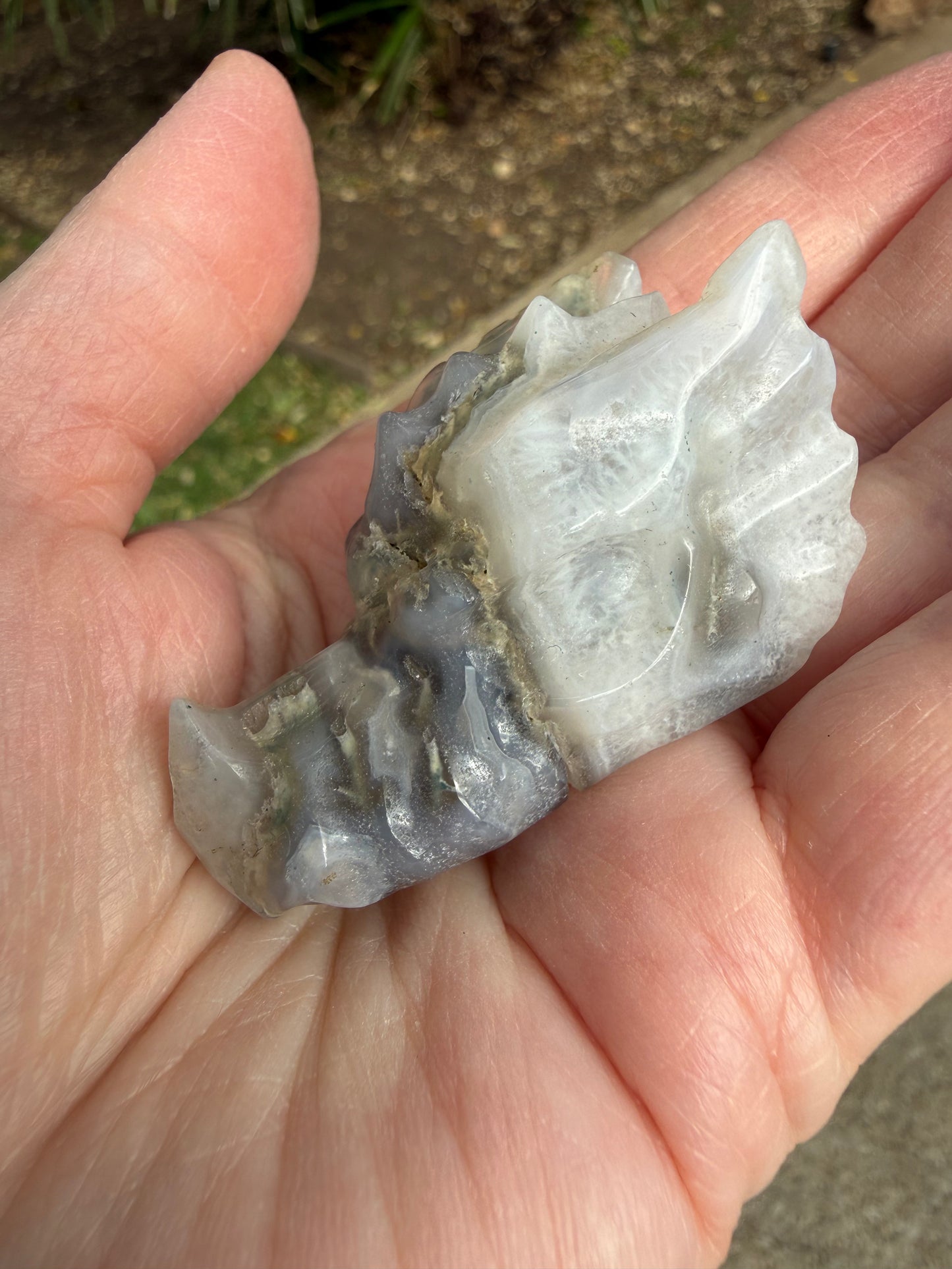 Blue Chalcedony Moss Agate Dragon 2”, New