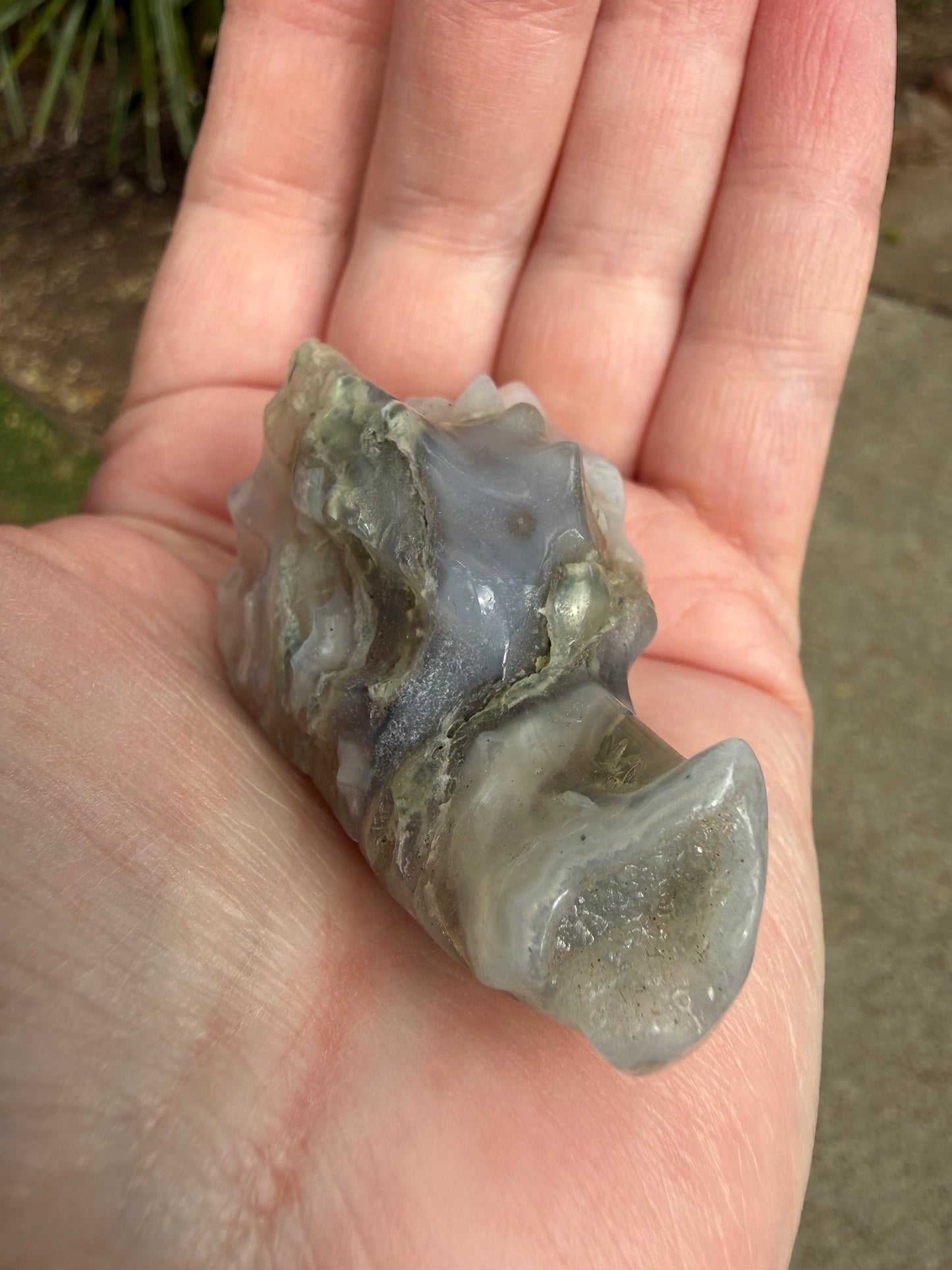 Blue Chalcedony Moss Agate Dragon 2”, New