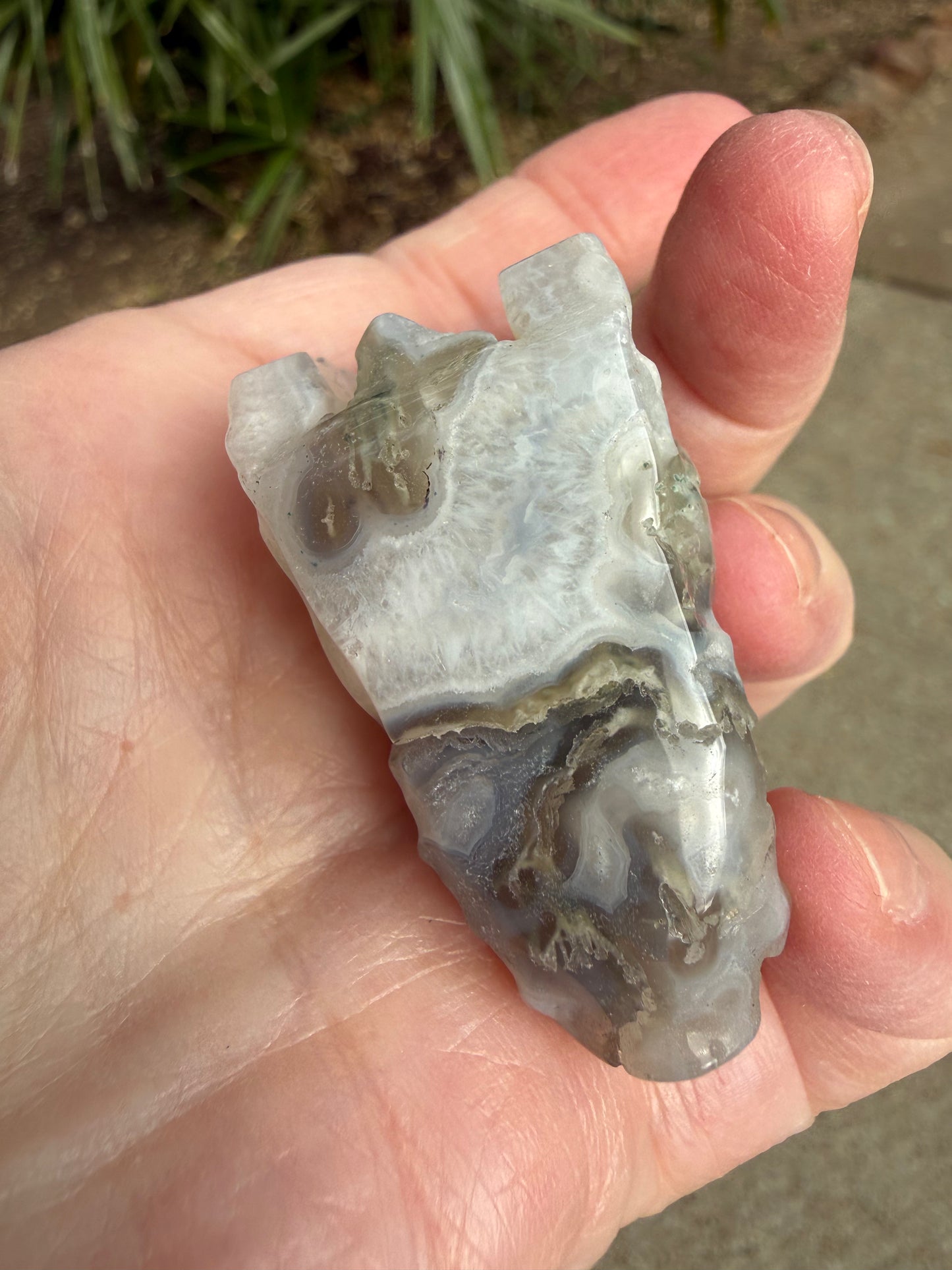 Blue Chalcedony Moss Agate Dragon 2”, New