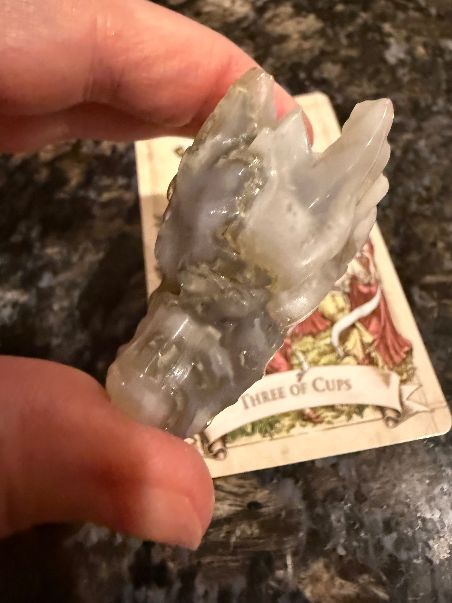 Blue Chalcedony Moss Agate Dragon 2”, New