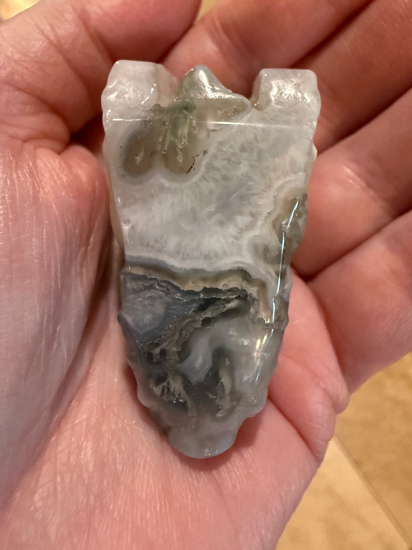 Blue Chalcedony Moss Agate Dragon 2”, New