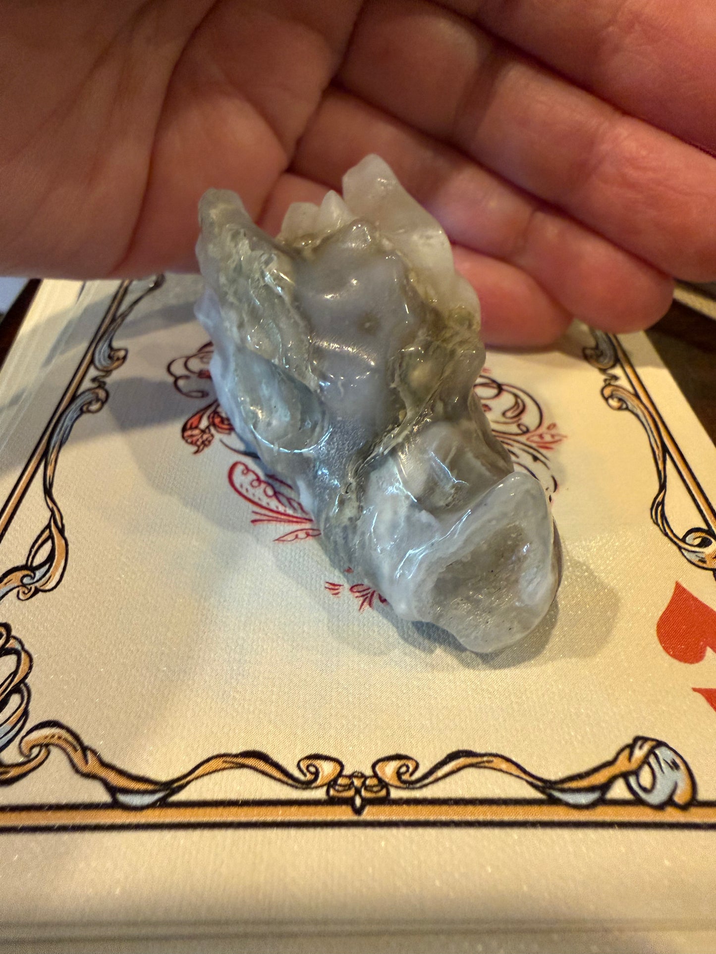 Blue Chalcedony Moss Agate Dragon 2”, New