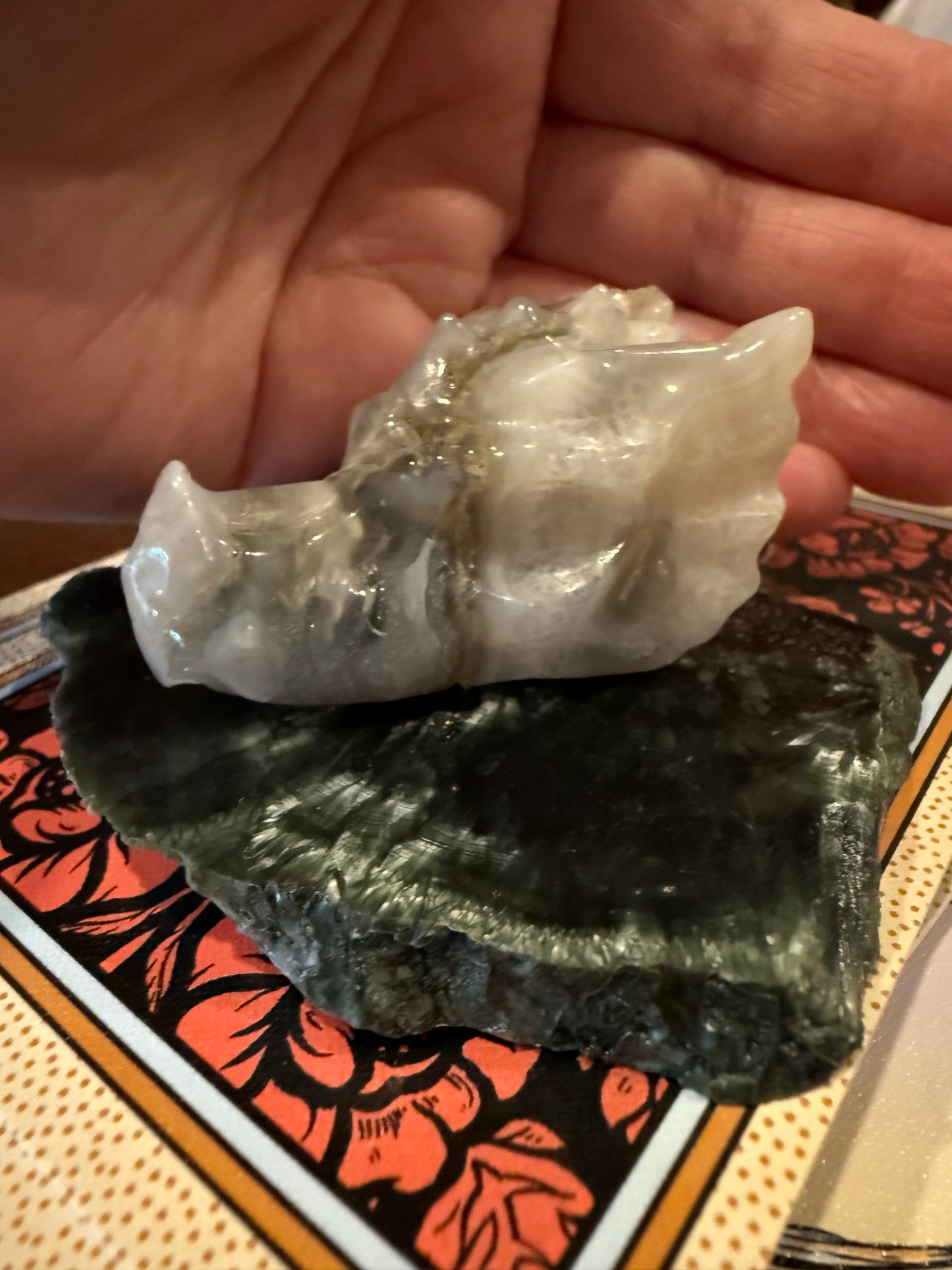 Blue Chalcedony Moss Agate Dragon 2”, New
