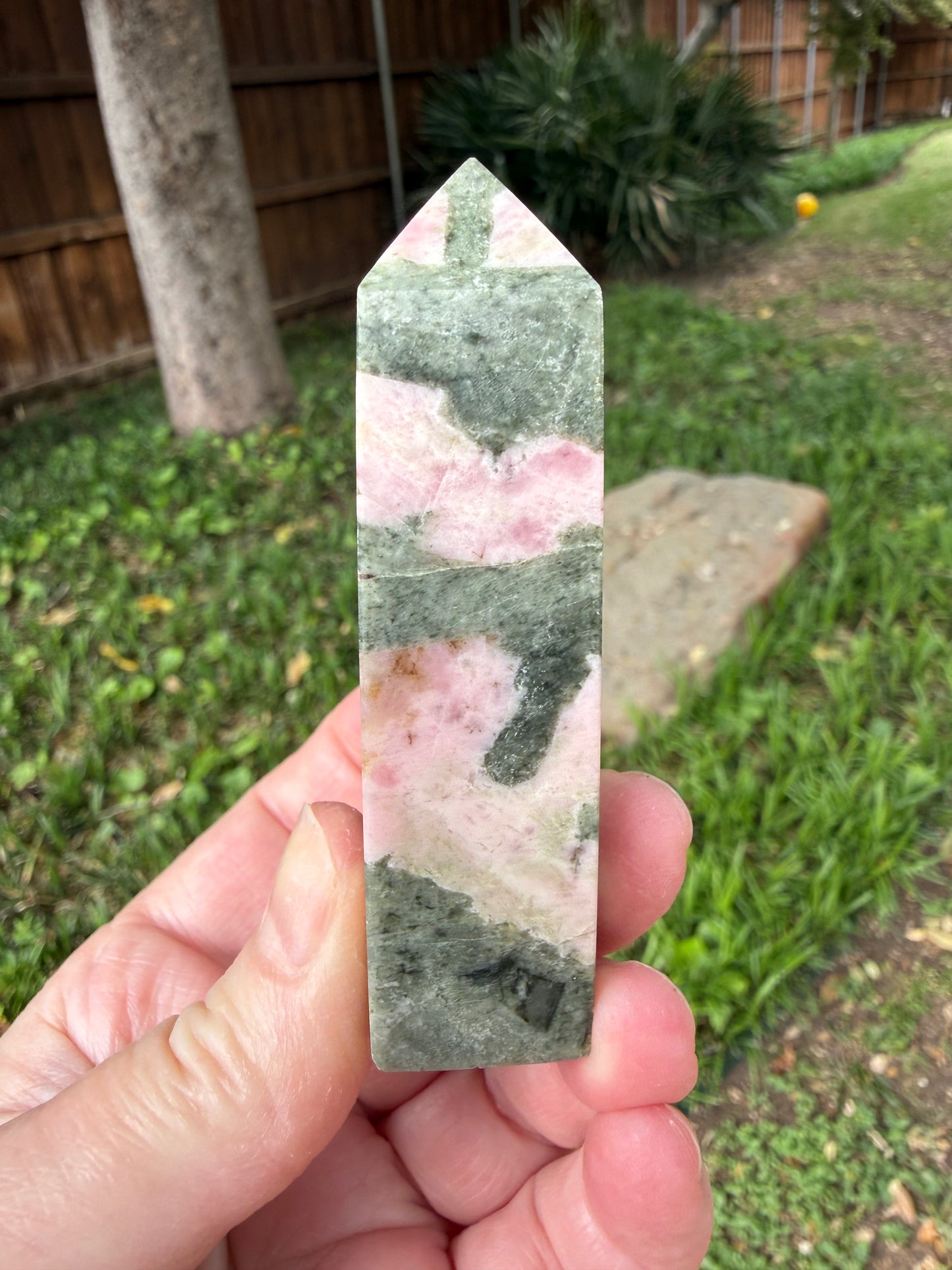 Pink Opal Tower, 3.2”steady heart and crown chakra