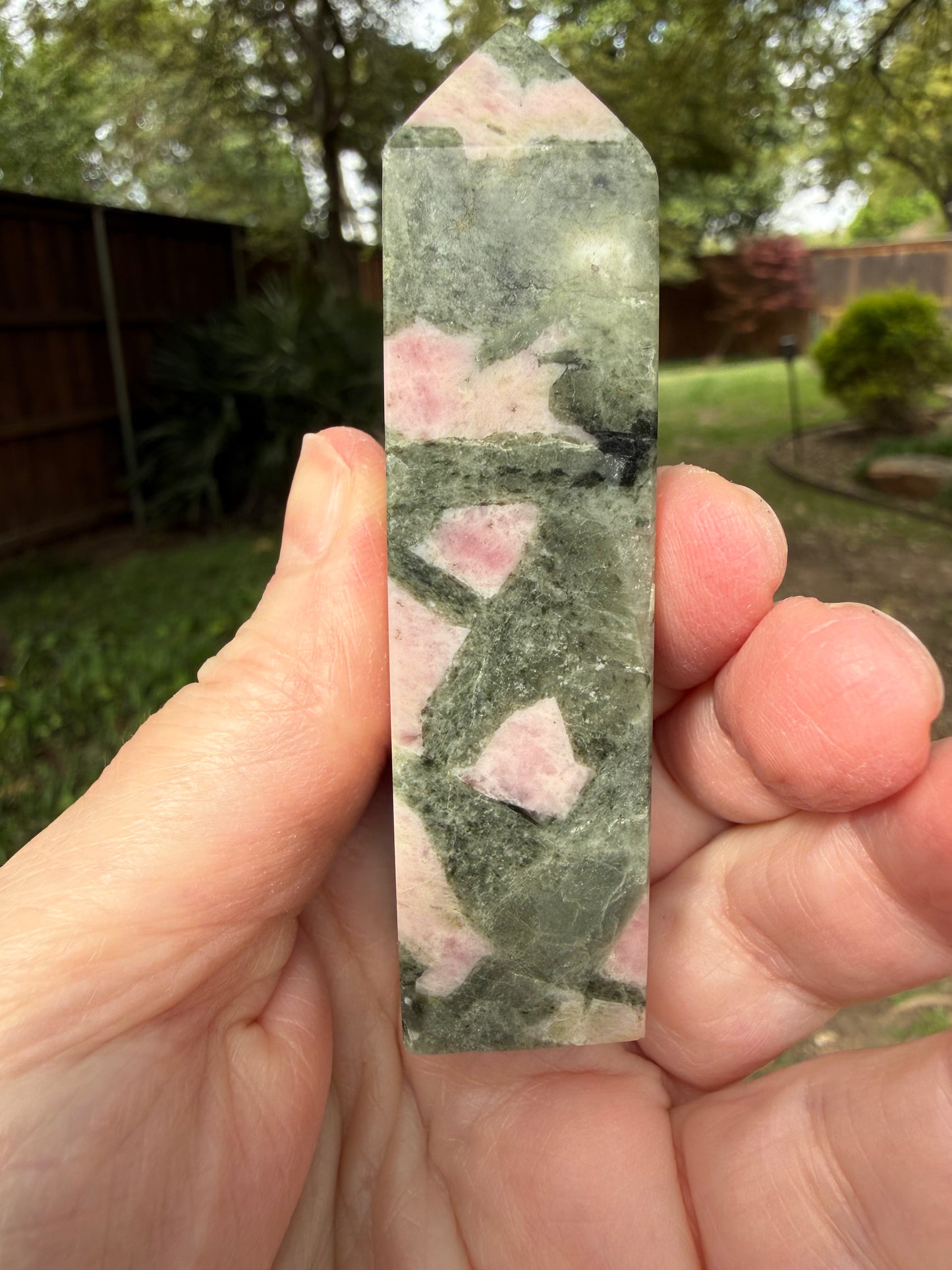 Pink Opal Tower, 3.2”steady heart and crown chakra
