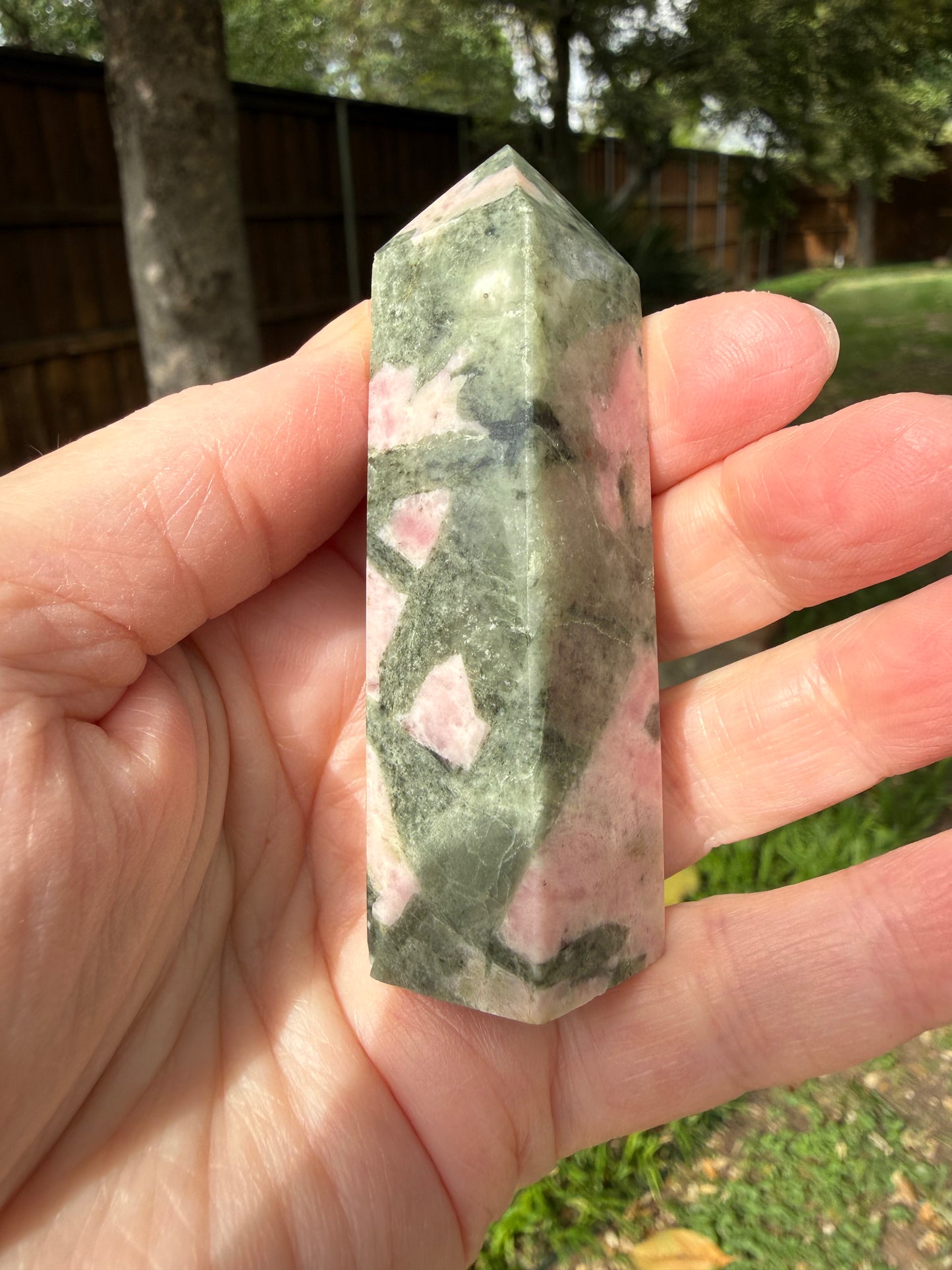 Pink Opal Tower, 3.2”steady heart and crown chakra
