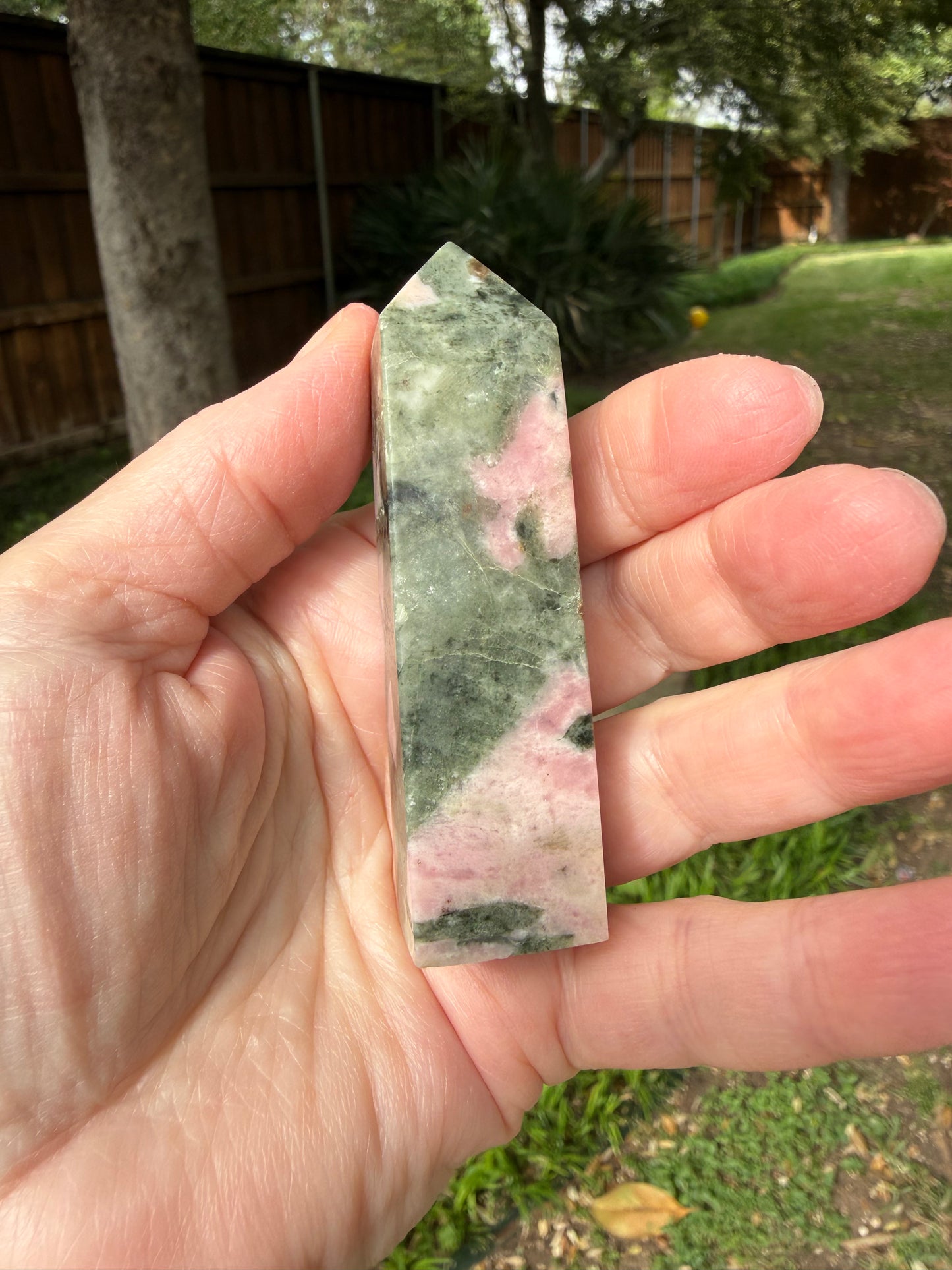 Pink Opal Tower, 3.2”steady heart and crown chakra