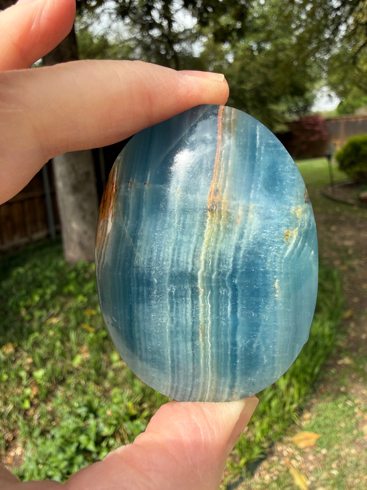 Lemurian Aquatine Palm, Blue Onyx Palm, 2.5”